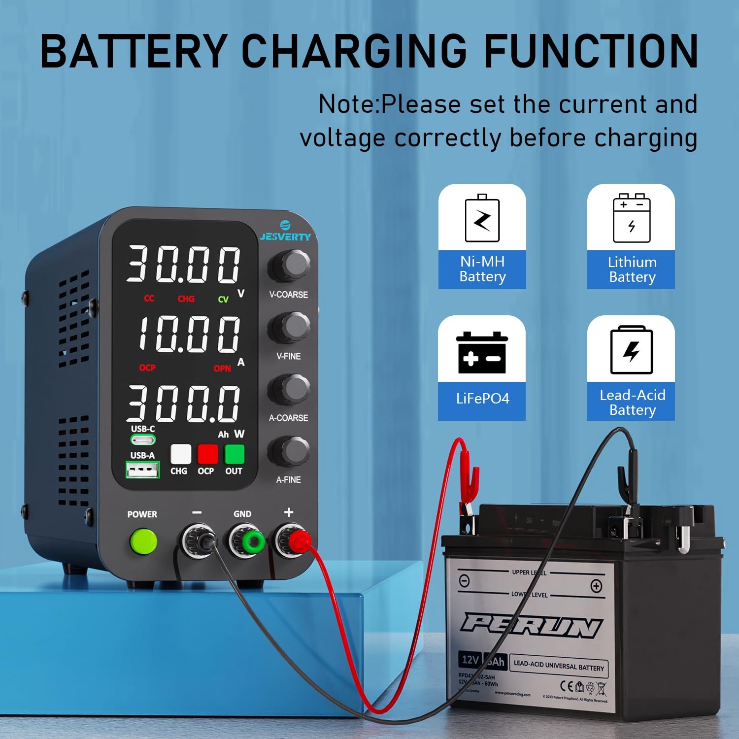 Jesverty DC Power Supply Variable, 0-32V 0-10A Switching Bench Power Supply w…