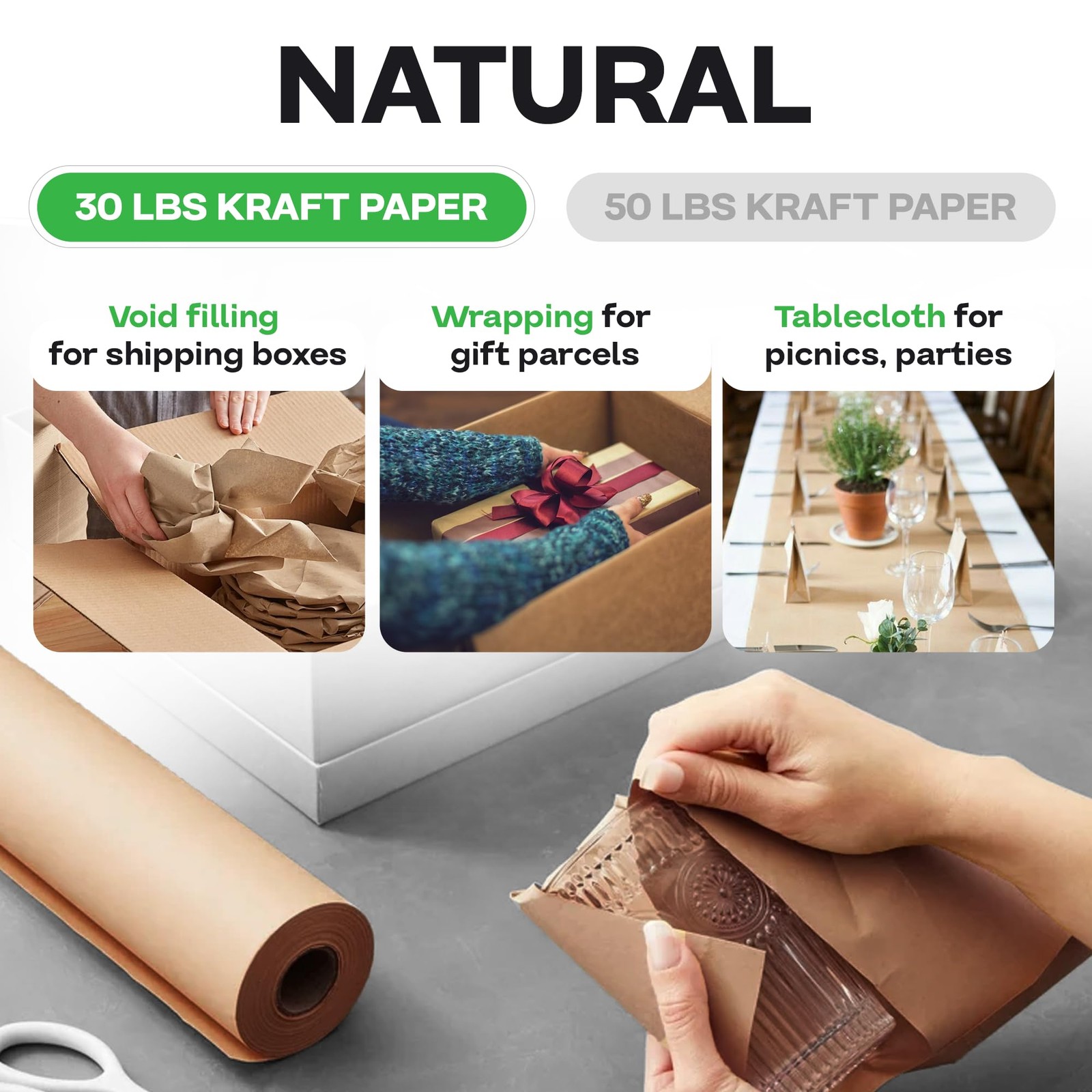 Kraft Paper Roll Large Brown 18″ x 14400″ (1200 ft) Natural Void Filling Craft