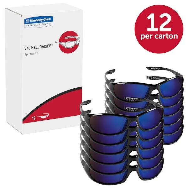 Kleenguard 20543 V40 Hellraiser, Safety Glasses, Anti-Scratch, Blue Lens, Black
