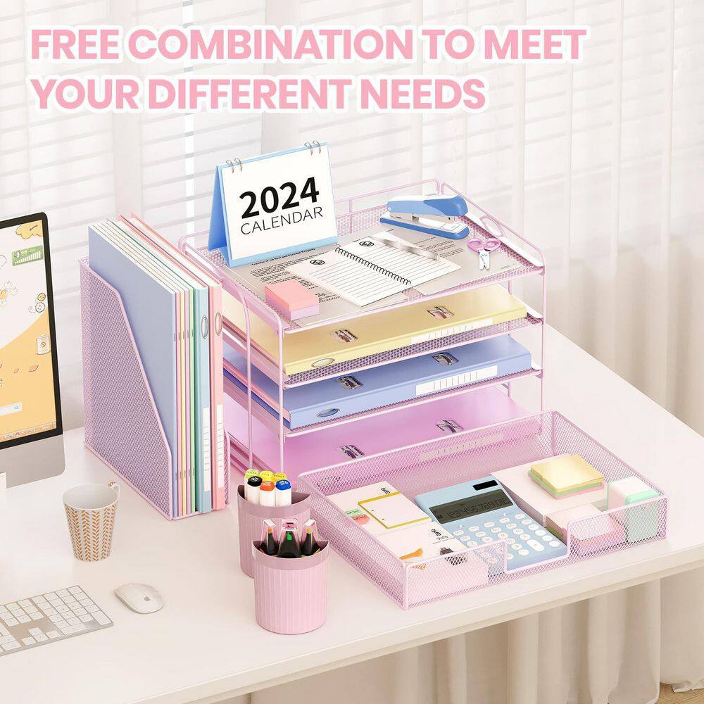 15.5 In. X 9.3 In. Reds/Pinks Metal Desk Organizer, Desk Accessoriesr with Drawe