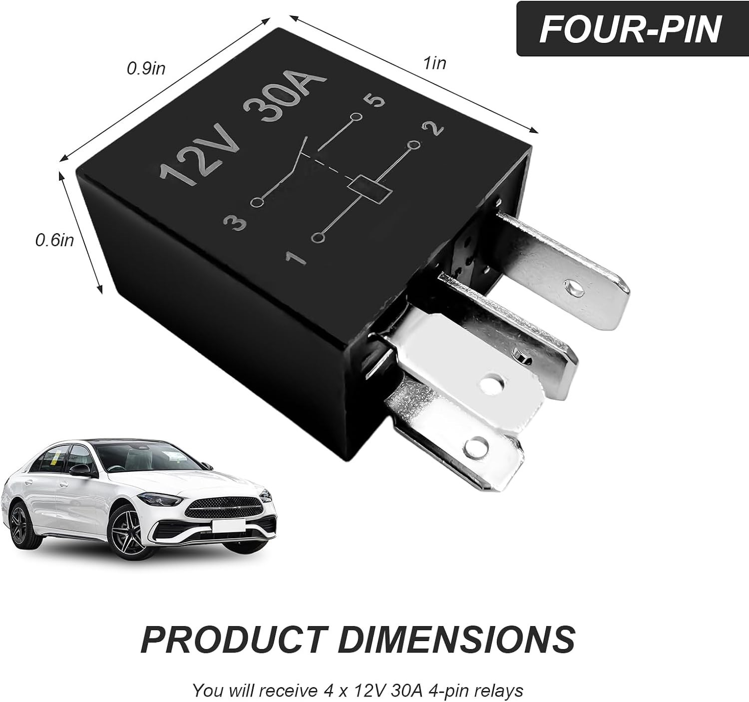 4 PCS 4 Pin , 12V 30A Multi-Purpose Vehicle Starter Relay Replacement, Waterp…