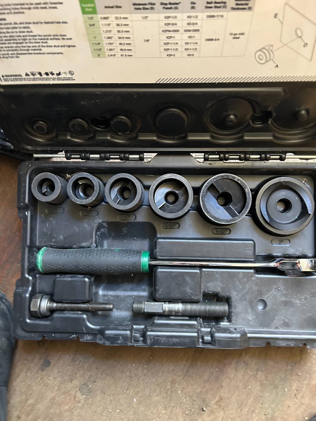 Greenlee knock out kit, with ratchet driver 7238sb