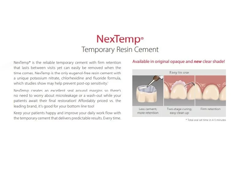 Premier Dental NexTemp CLEAR Temporary Resin Cement-5ml Automix Syringe + 5 Tips