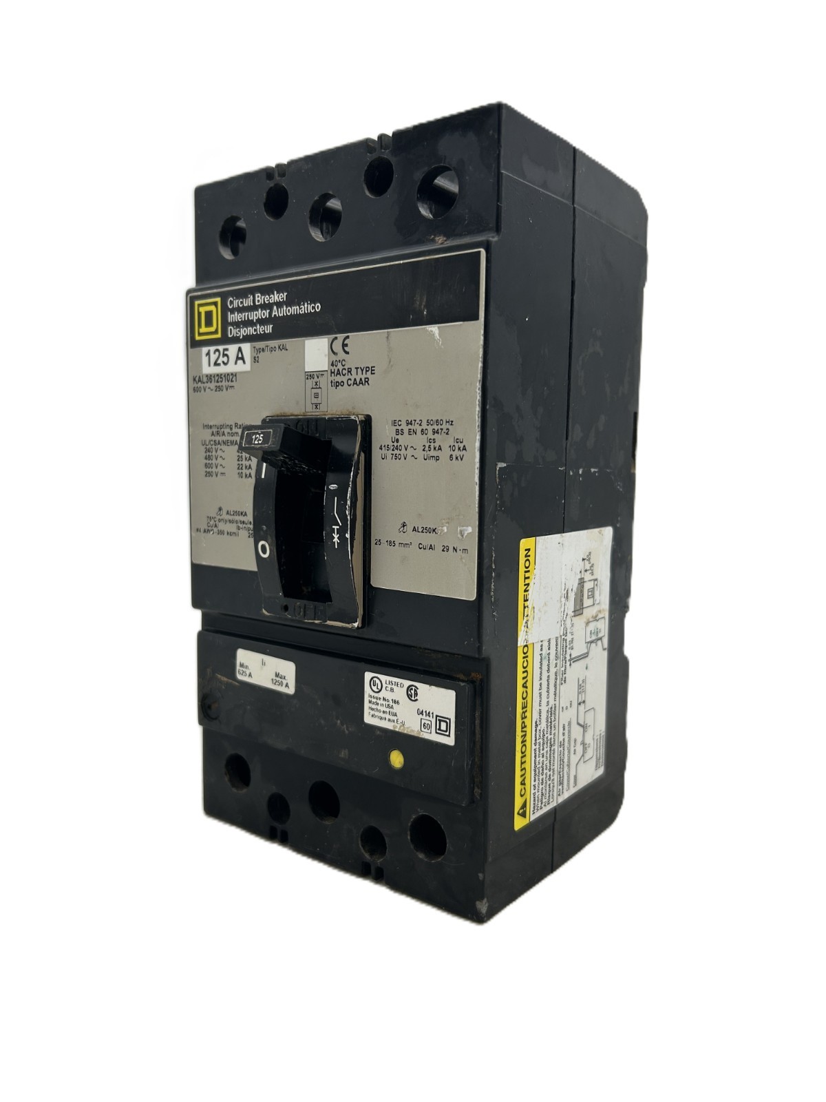 Square D KAL361251021 Circuit Breaker 125A 3-Pole 600VAC