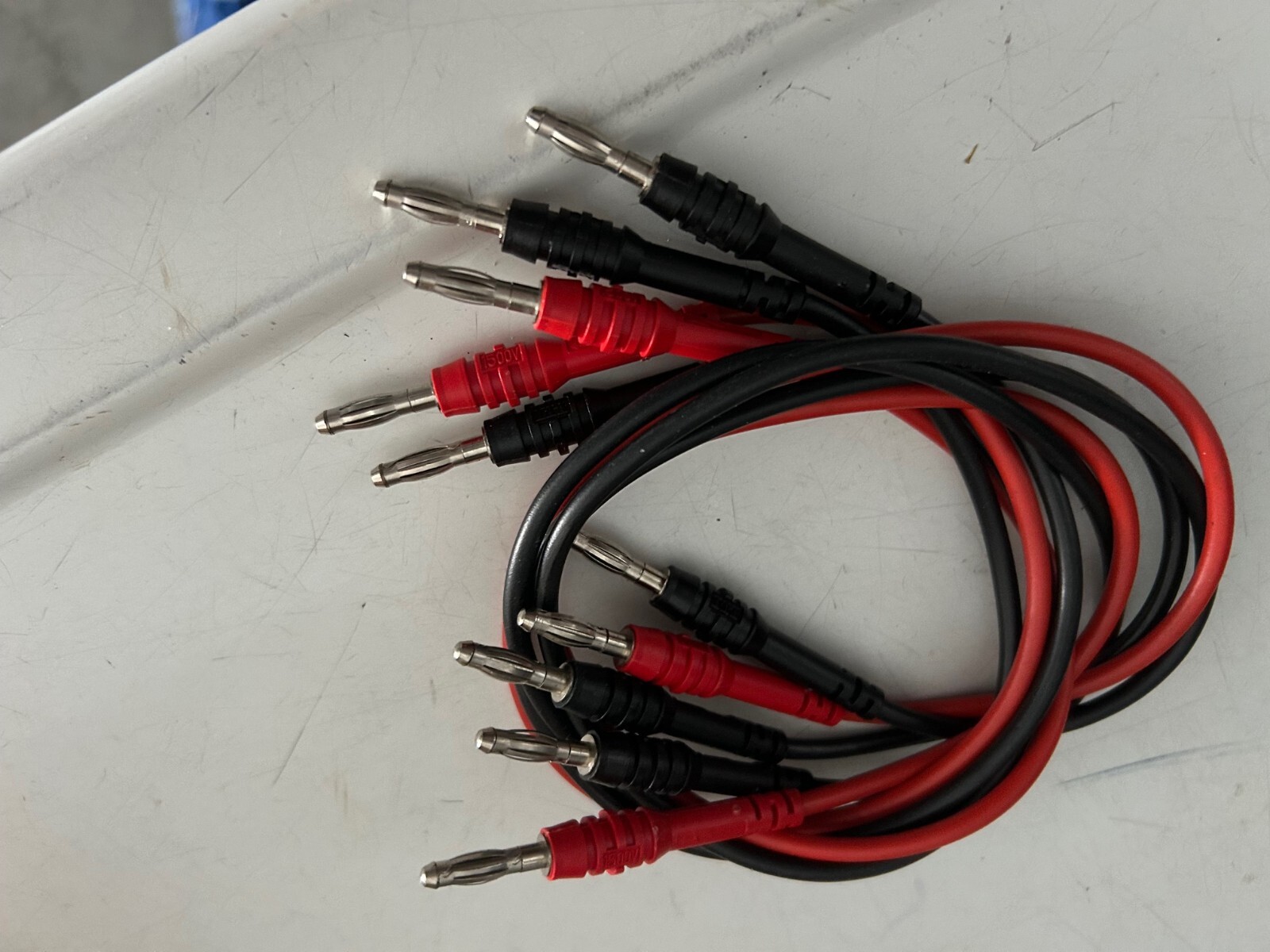 ITT patch cord banana plug ends 2-RED 3-BLACK 21long 16in cord USED Good cond