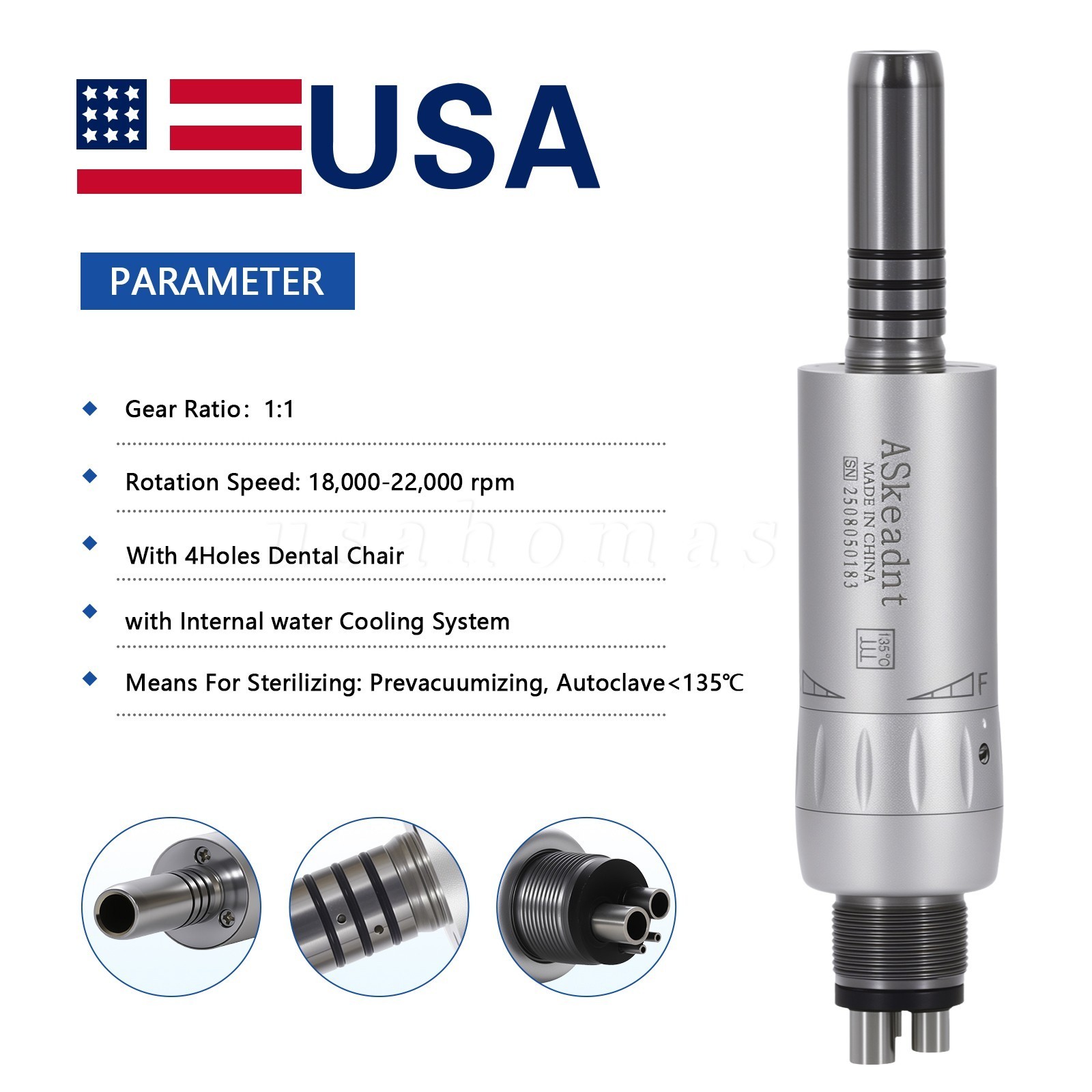 KAVO Style Dental Slow Low Speed Air Motor Handpiece Inner Water Spray 4Hole USA