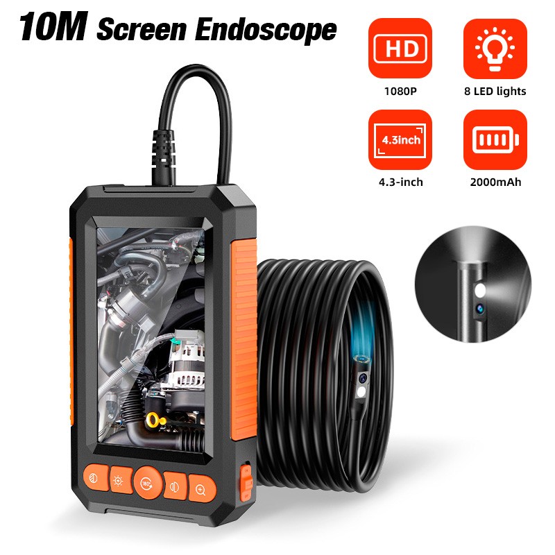 IP67 Rated Dual Lens Snake Inspection Camera 10M Cord Built-in LCD Screen