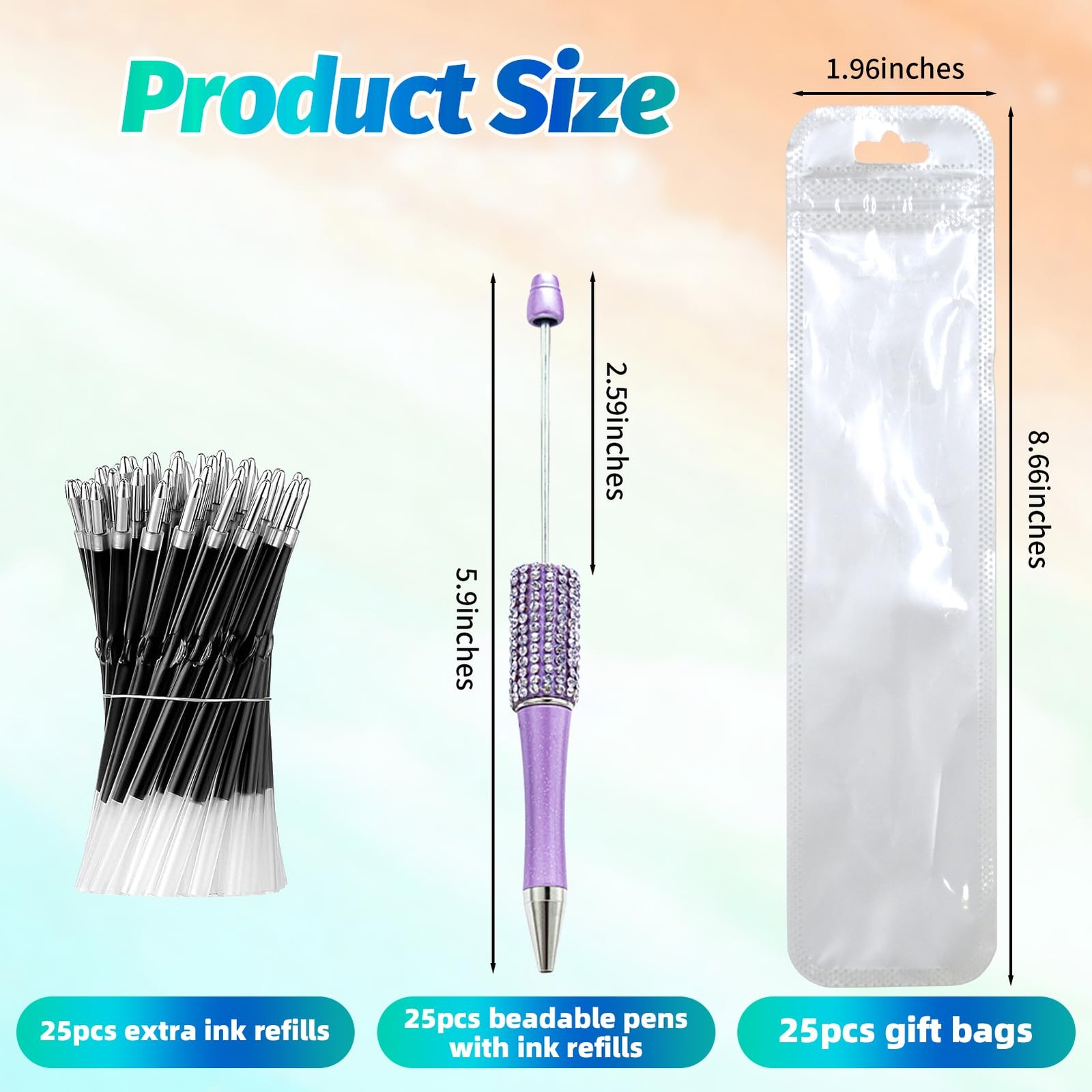 DASTTUIS 75 Pcs DIY Diamond Beadable Pen Kit – 25 Plastic 25, A-Multicolor