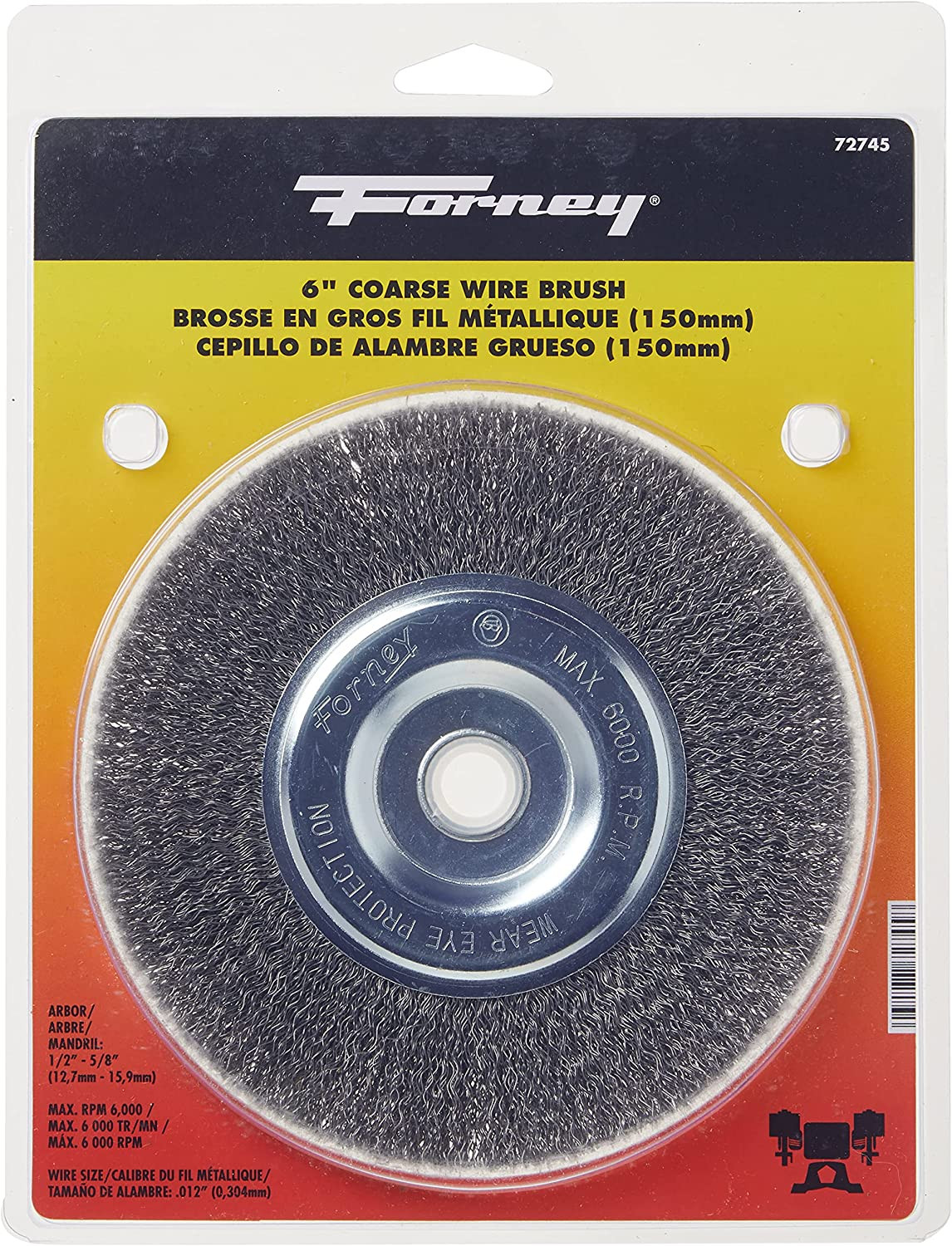 6 inch Wire Bench Wheel Brush, Coarse Crimped with 1/2-Inch and 5/8-Inch Arbor,