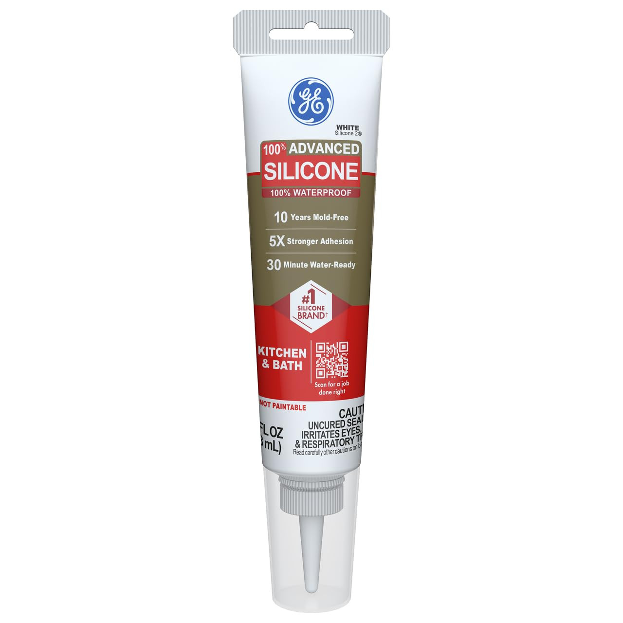 Advanced Silicone Caulk for Kitchen & Bathroom, White, 2.8 fl oz Tube, 1 Pack –