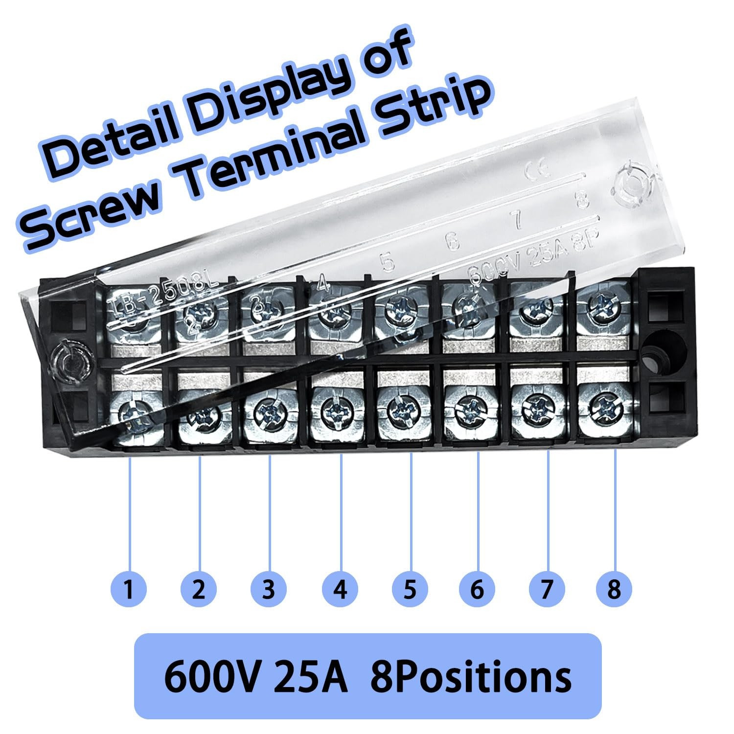 4 Sets 8 Positions 600V 25A Terminal Blocks Ground Circuit Dual Row Bus Bar Wire