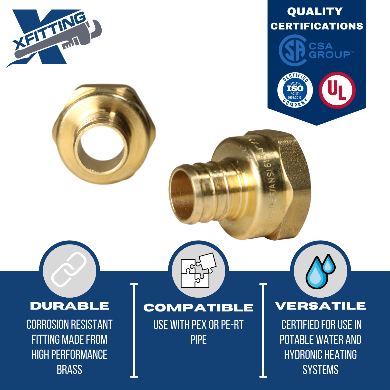 10 PCS 3/4″ PEX X 3/4″ FEMALE THREADED ADAPTER BRASS CRIMP FITTING (LEAD FREE )
