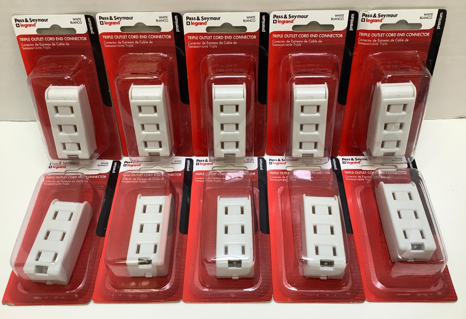 Pass & Seymour 2603WBPCC10 Cord End Triple Outlet, 125V, 10-Amp, White, 10pk