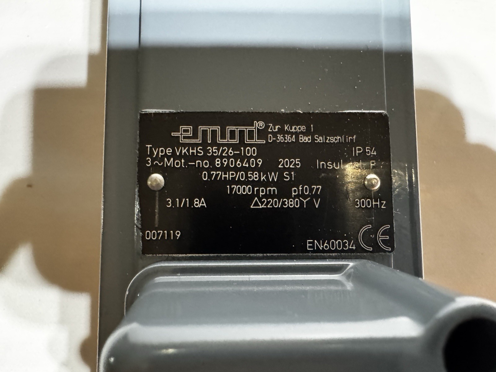 Emod Motoren VKHS 35/26-100 Three-Phase Spindle Motor, Brand New!