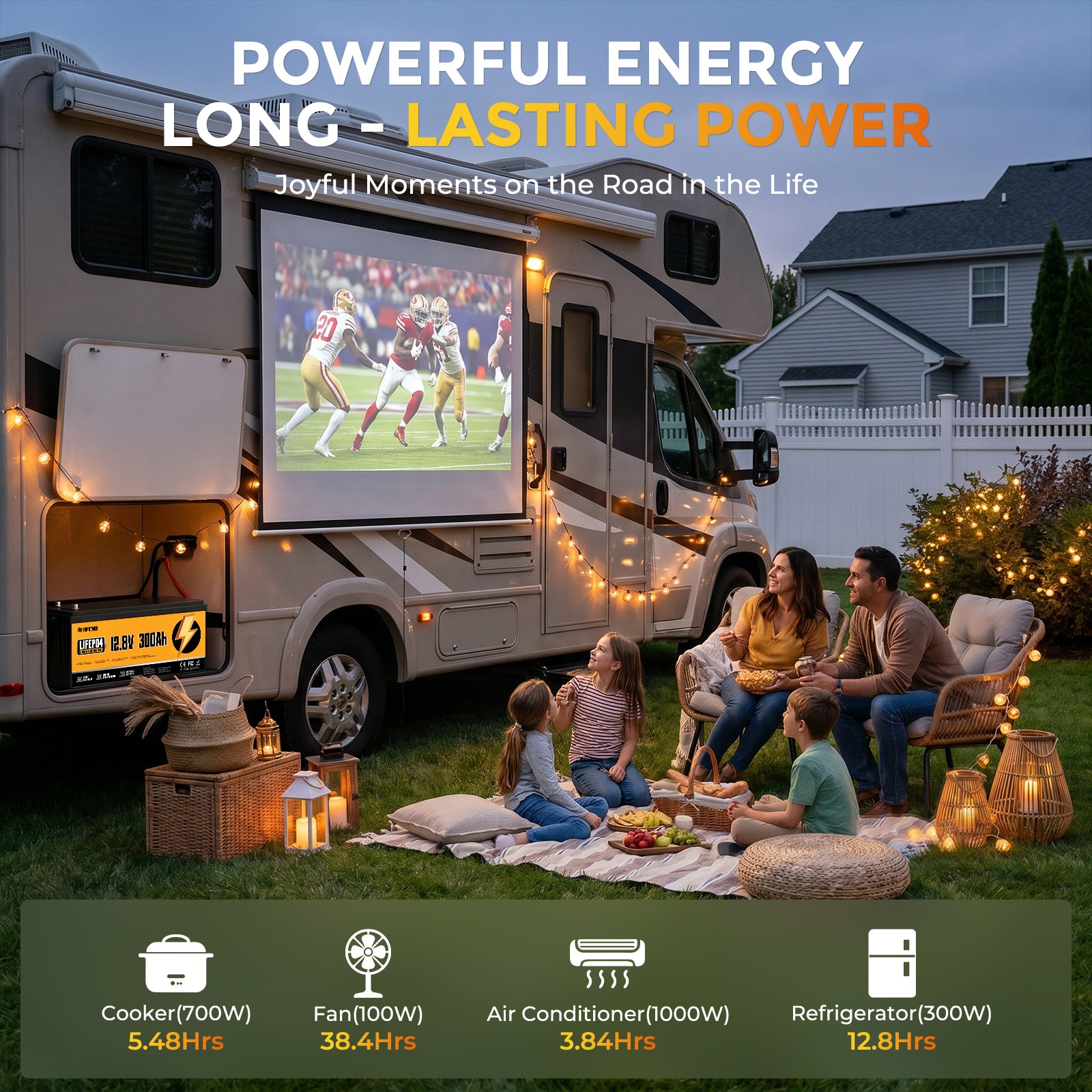 12V 300Ah Lithium LiFePO4 Battery 200A BMS for Golf Cart RV Marine Solar Panels