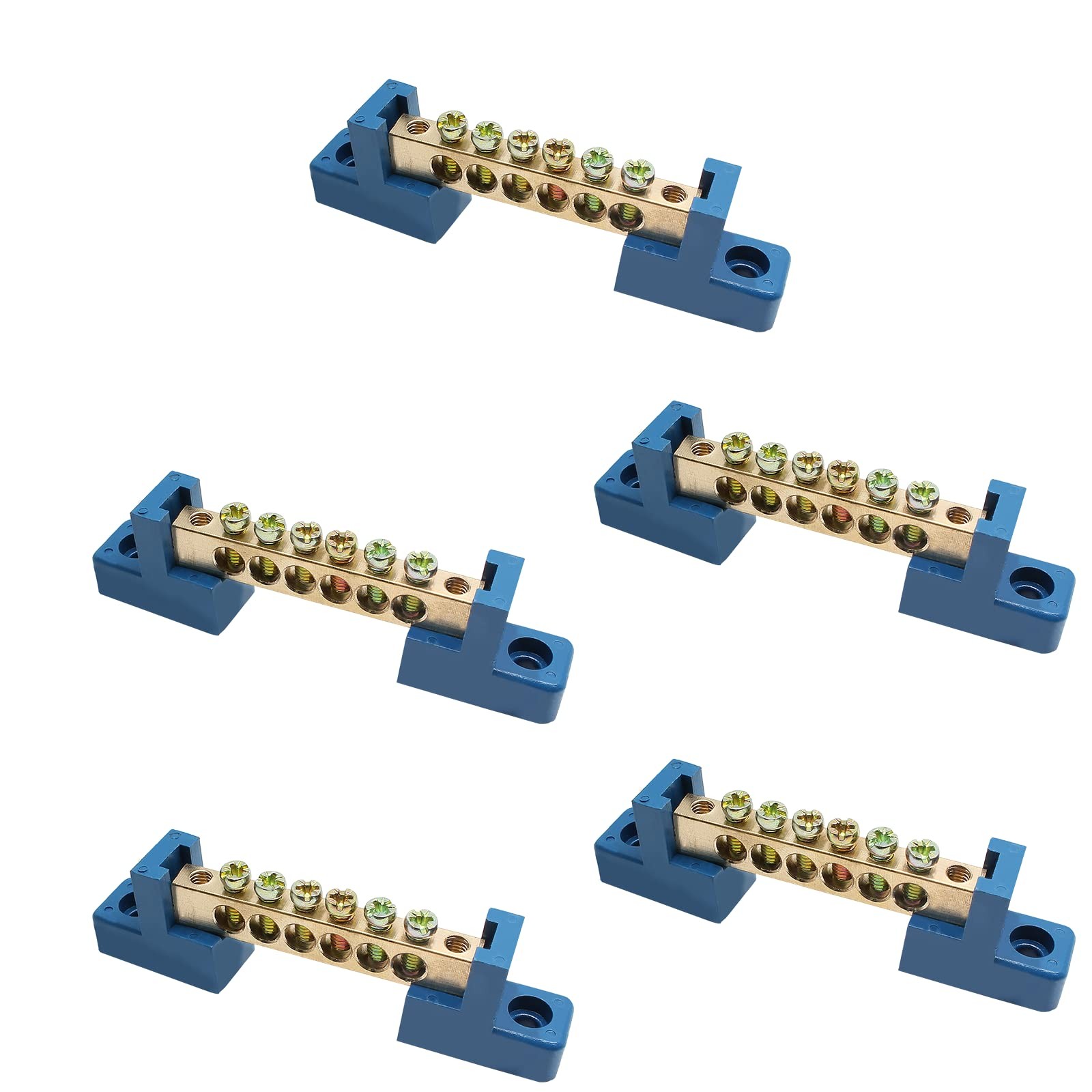 Unlorspy 5 PCS Brass Wire Screw Terminal 6 Positions Terminal Bus Bar Blue Gr…