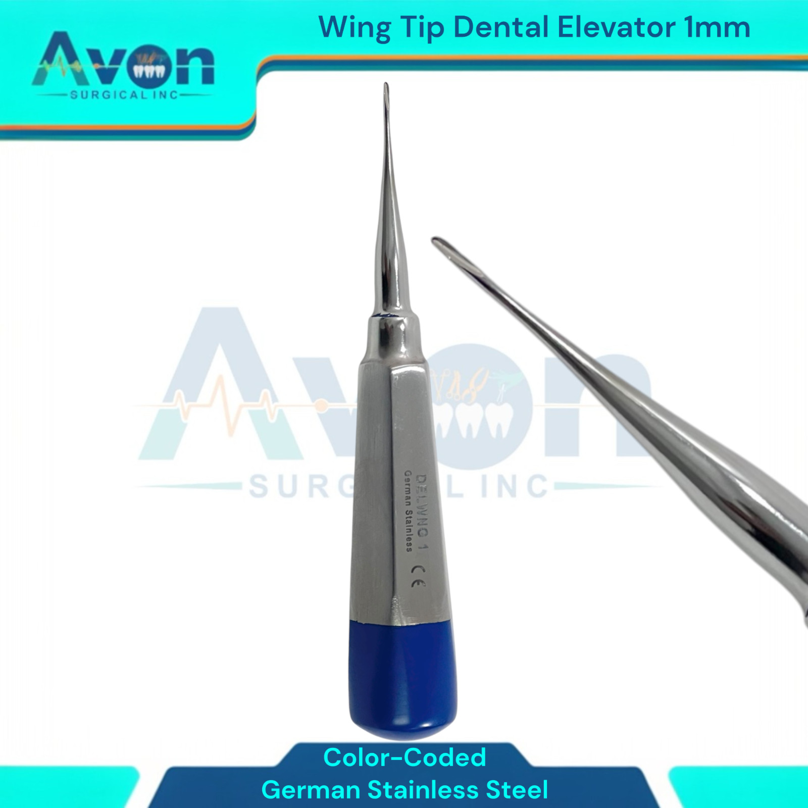 2Pk Dental Veterinary Elevator 0.75mm & 1mm Wing Tip, Straight, Color-Coded