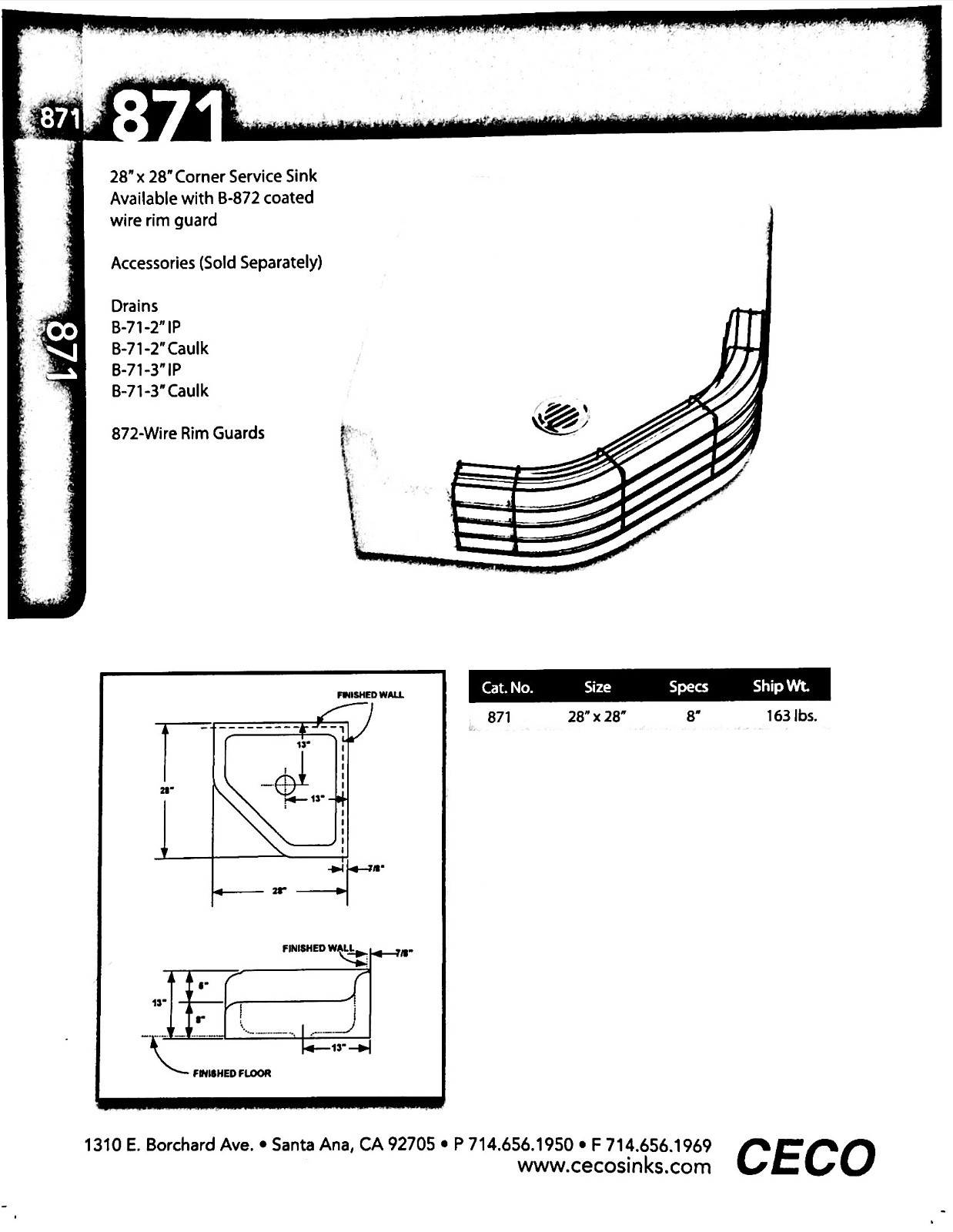 Commercial Enamel 871 – 28 x 28 Floor-Mount Corner CI service sink small scratch
