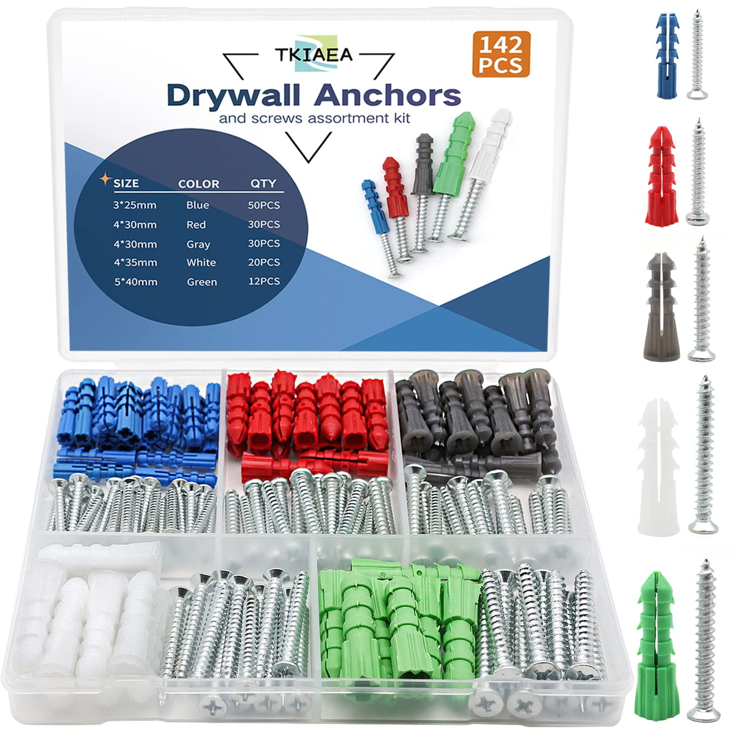 Drywall Anchors and Screws Kit 142Pcs, Wall Anchors and Screws for Drywall, Incl