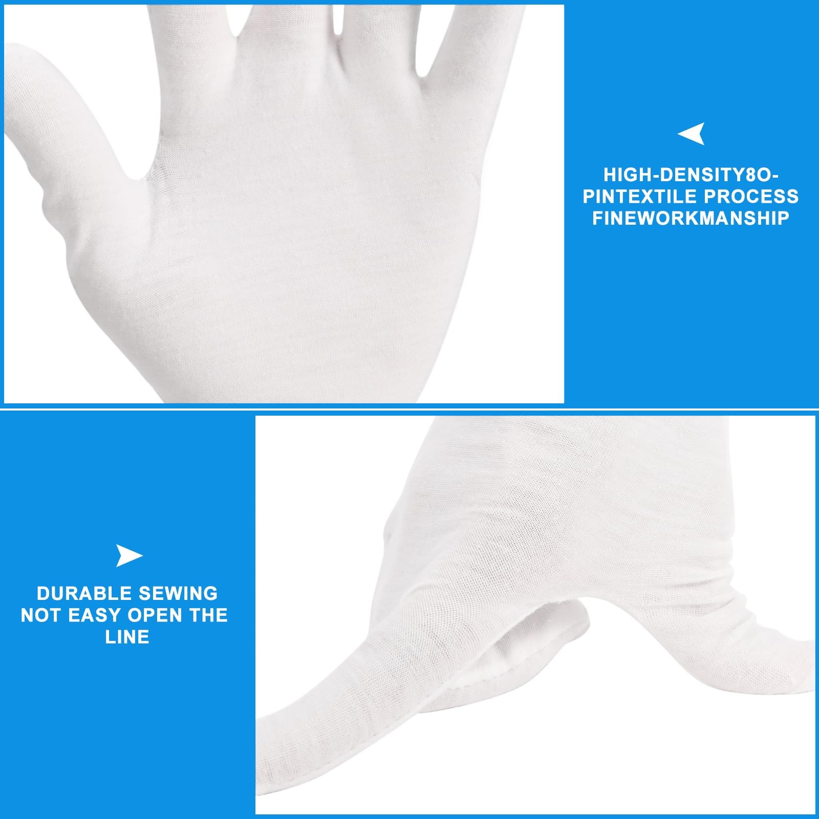 Cotton Gloves Soft White Hand Gloves Moisturizing Liner Jewelry Work 3Pairs