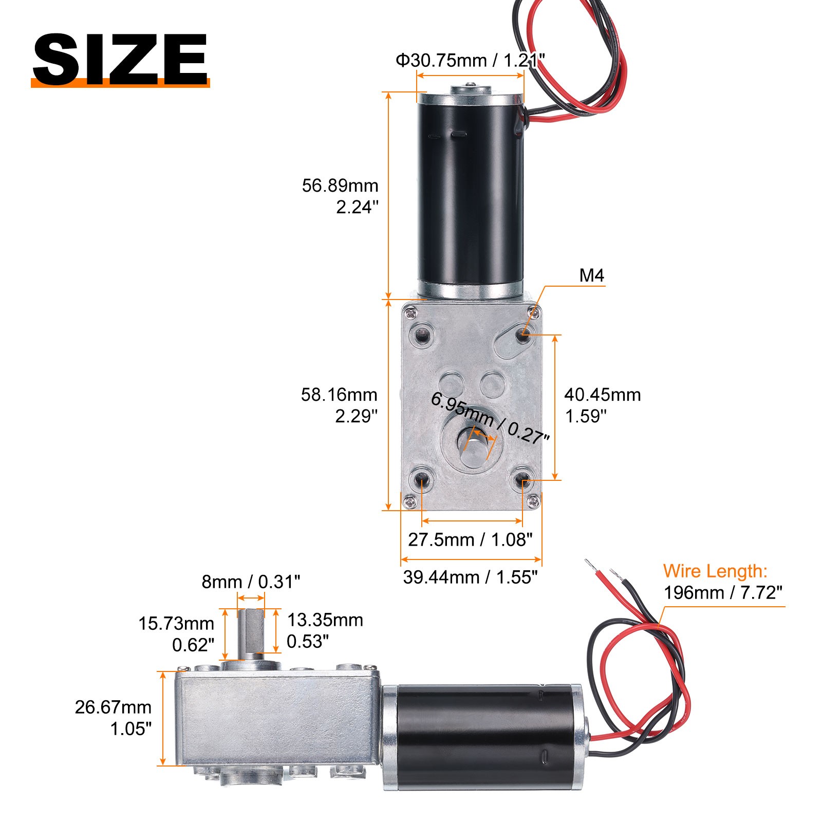 DC12V High Torque Turbine Worm Geared Motor with 8mm Shaft 30RPM Geared Motor