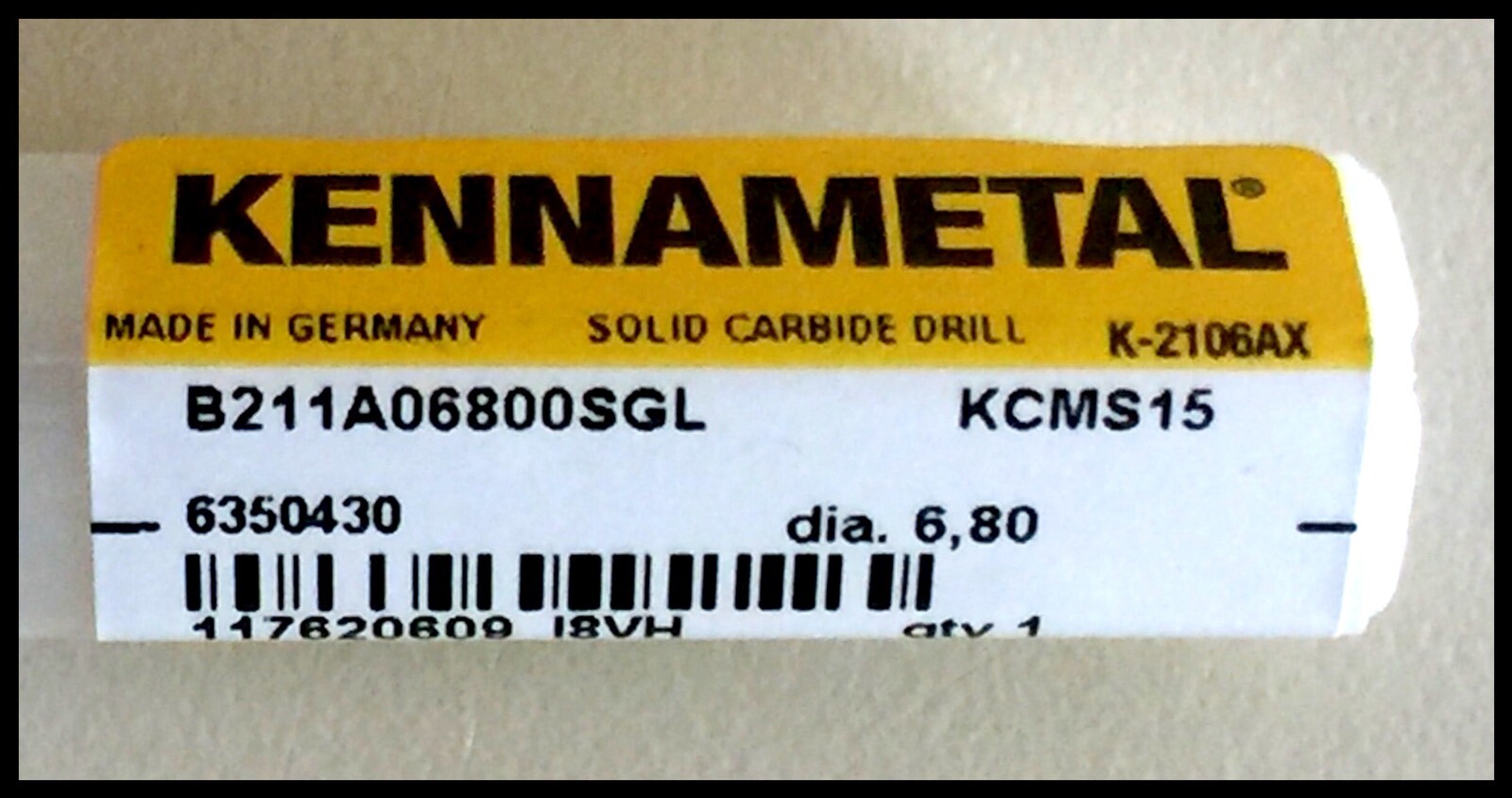 Kennametal B211A06800SGL KCMS15 6.800MM 6X Ø Dynapoint Carbide Drill TiAlN COAT