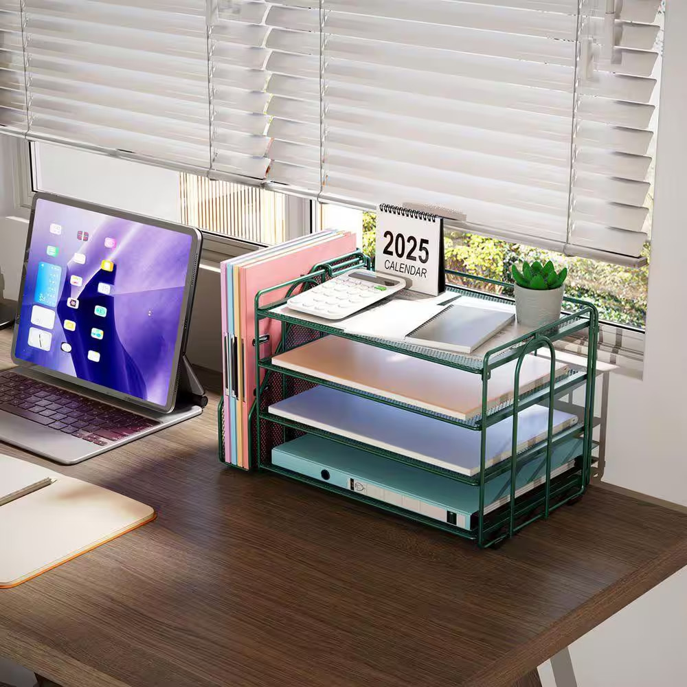 Green 15.5 in X 9.2 in 4-Tier Paper Organizer with Magazine Holder