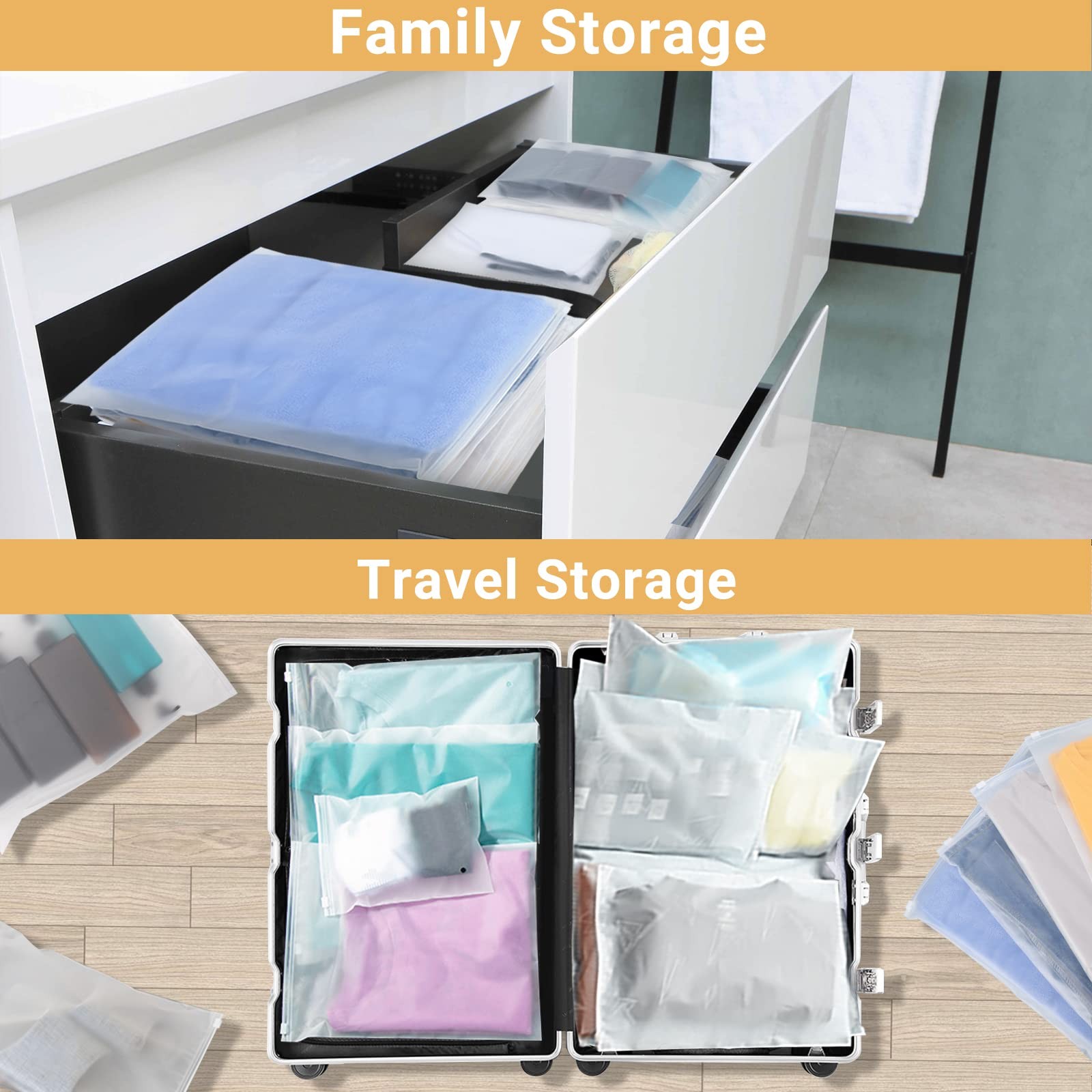 50 Count 14×18 Inch 2-Gallon Frosted Zipper Bags for Clothes Sweaters Hoodies
