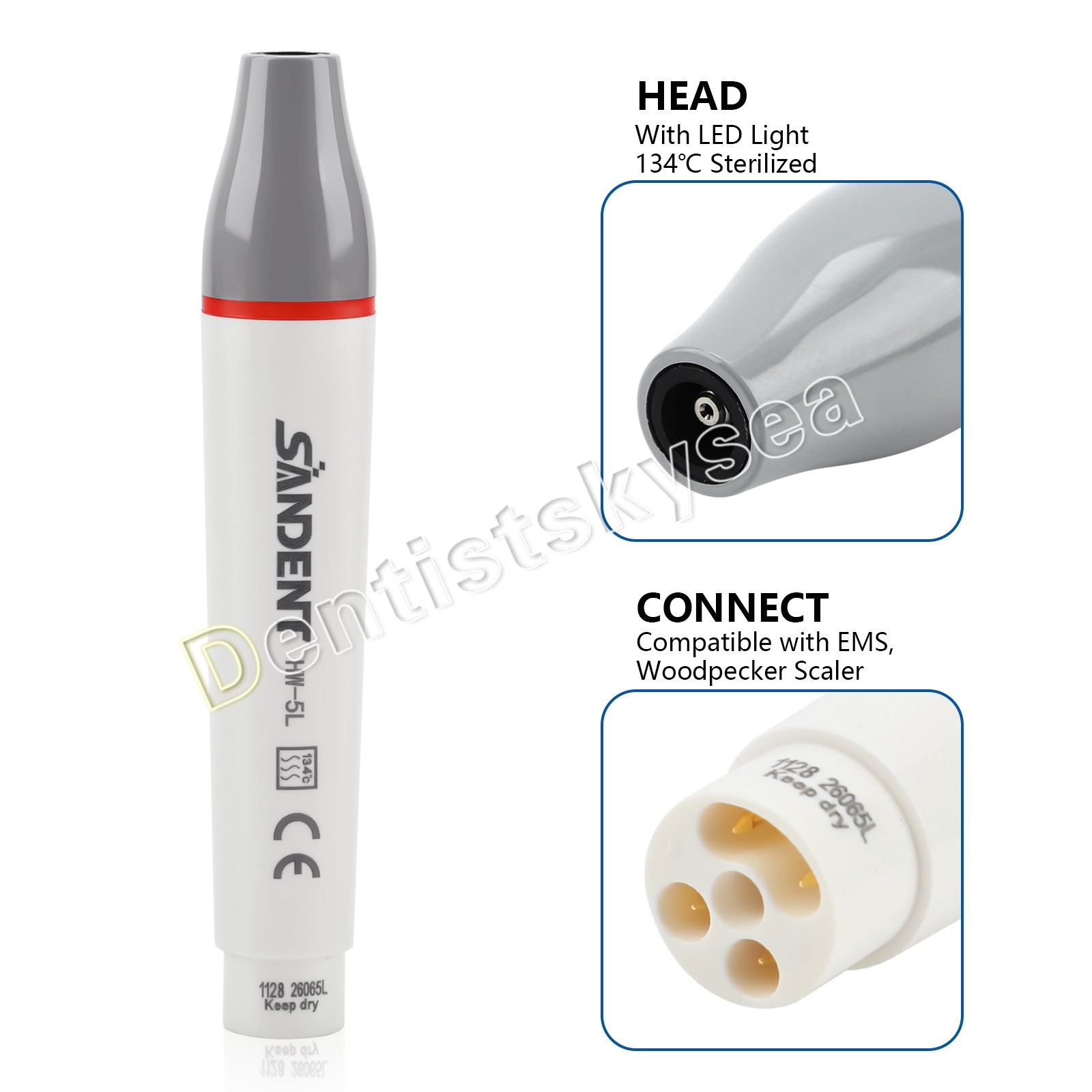 HW-6L Dental Ultrasonic Scaler Handpiece with LED Fit EMS Woodpecker SATELEC NSK