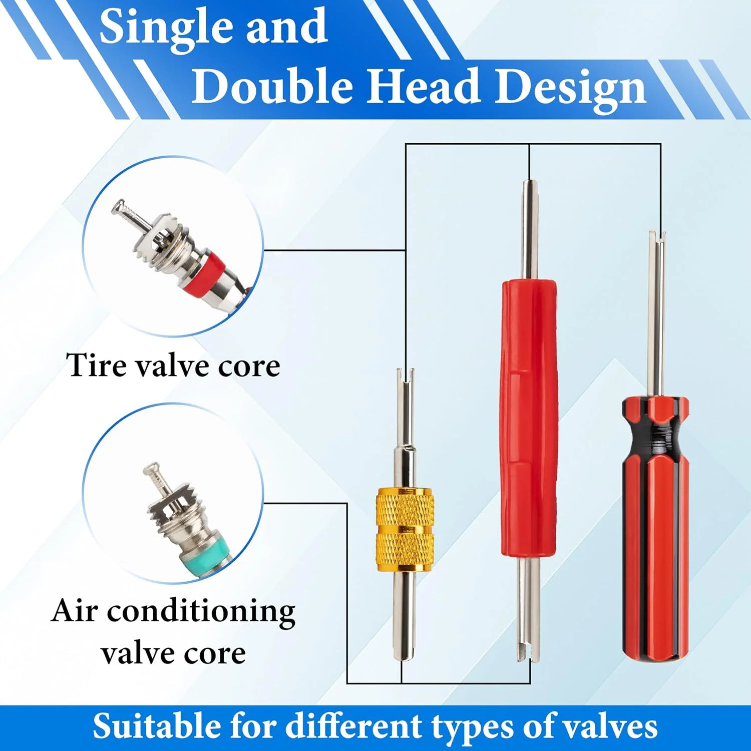 6 Pcs Valve Stem Removal Tool, Single and Double Head Schrader Valve Tool, AC Va