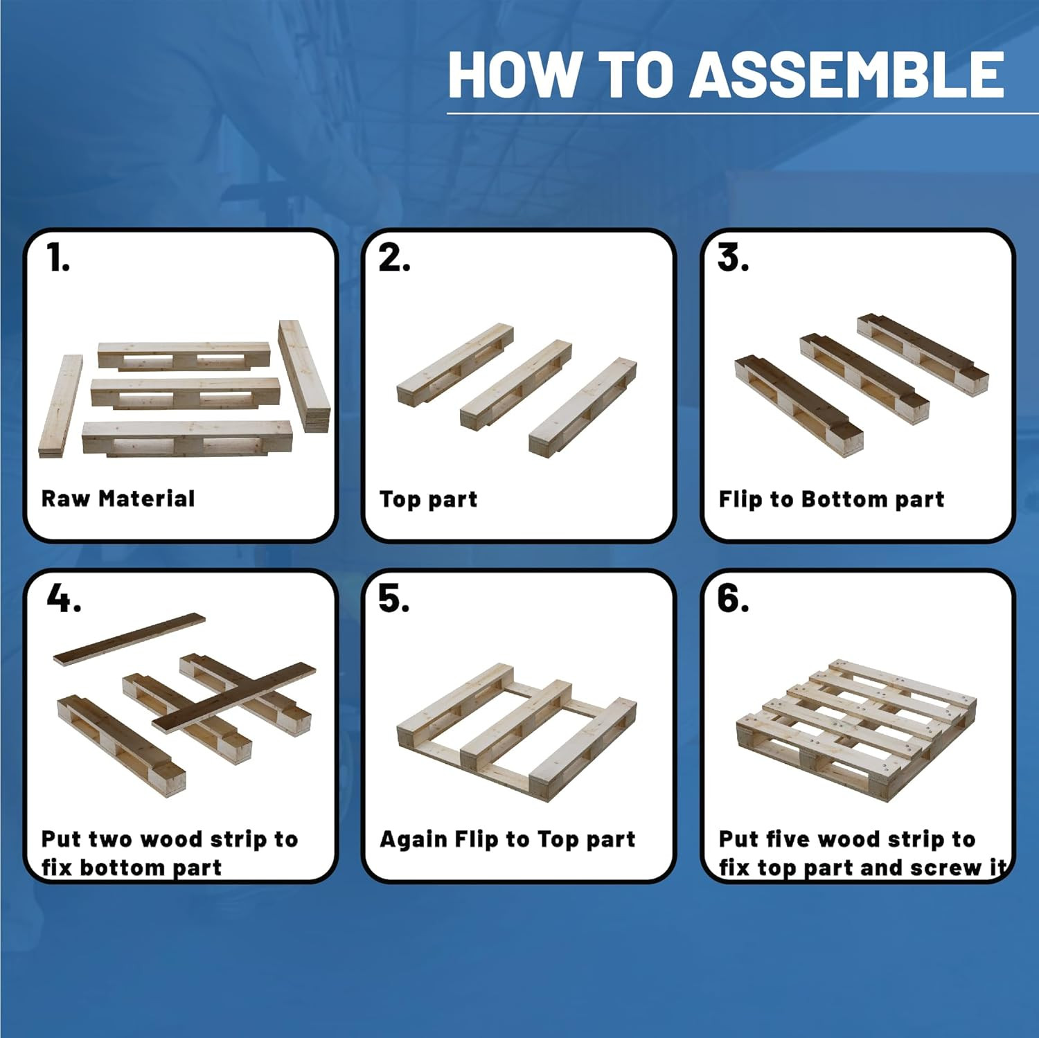 Heavy-Duty 48×24 Wooden Pallet Kit, 5-Pack, Stackable & Reusable, Pinewood