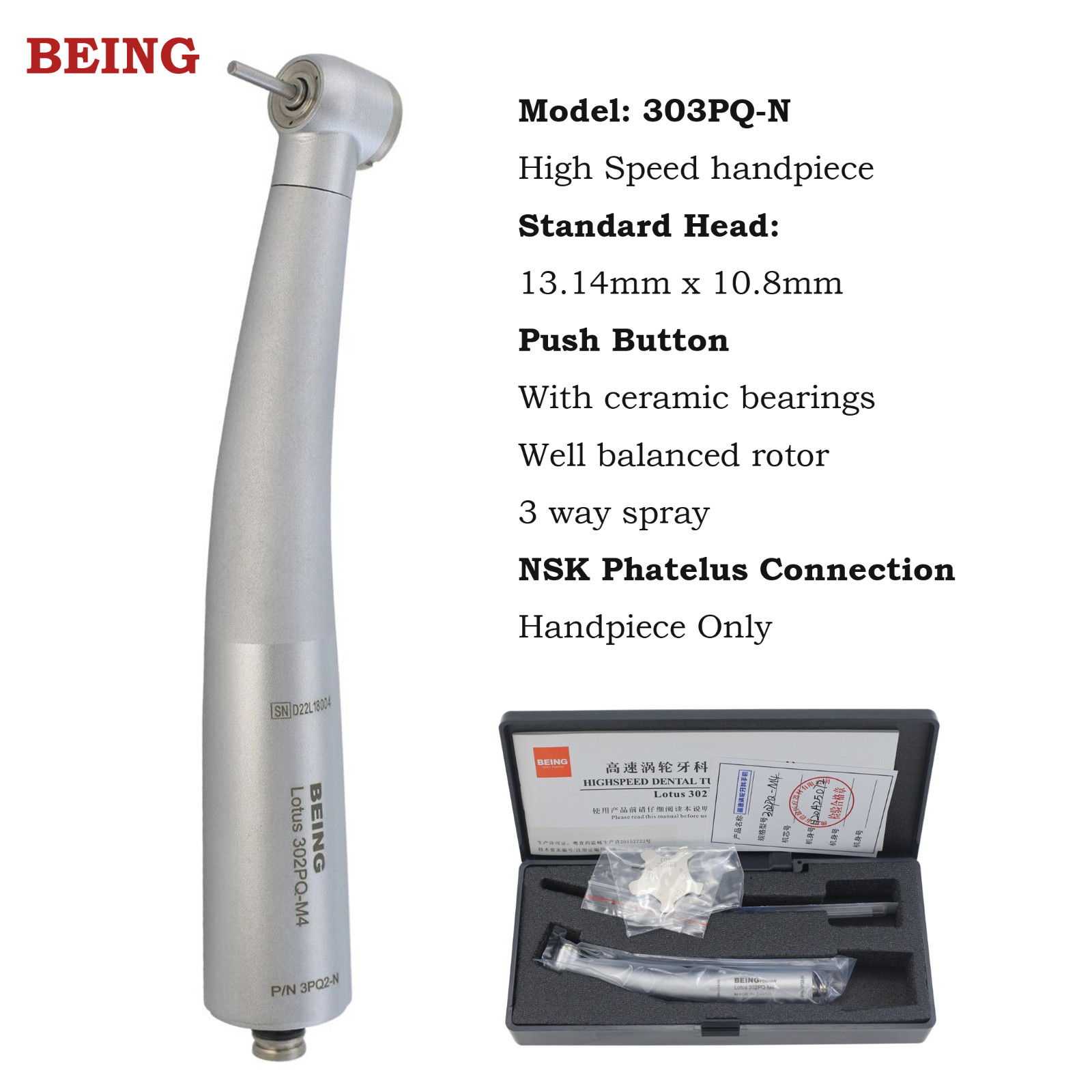 BEING Dental High Speed Handpiece Fiber Optic Turbine LED Coupling 4 6 Hole NSK