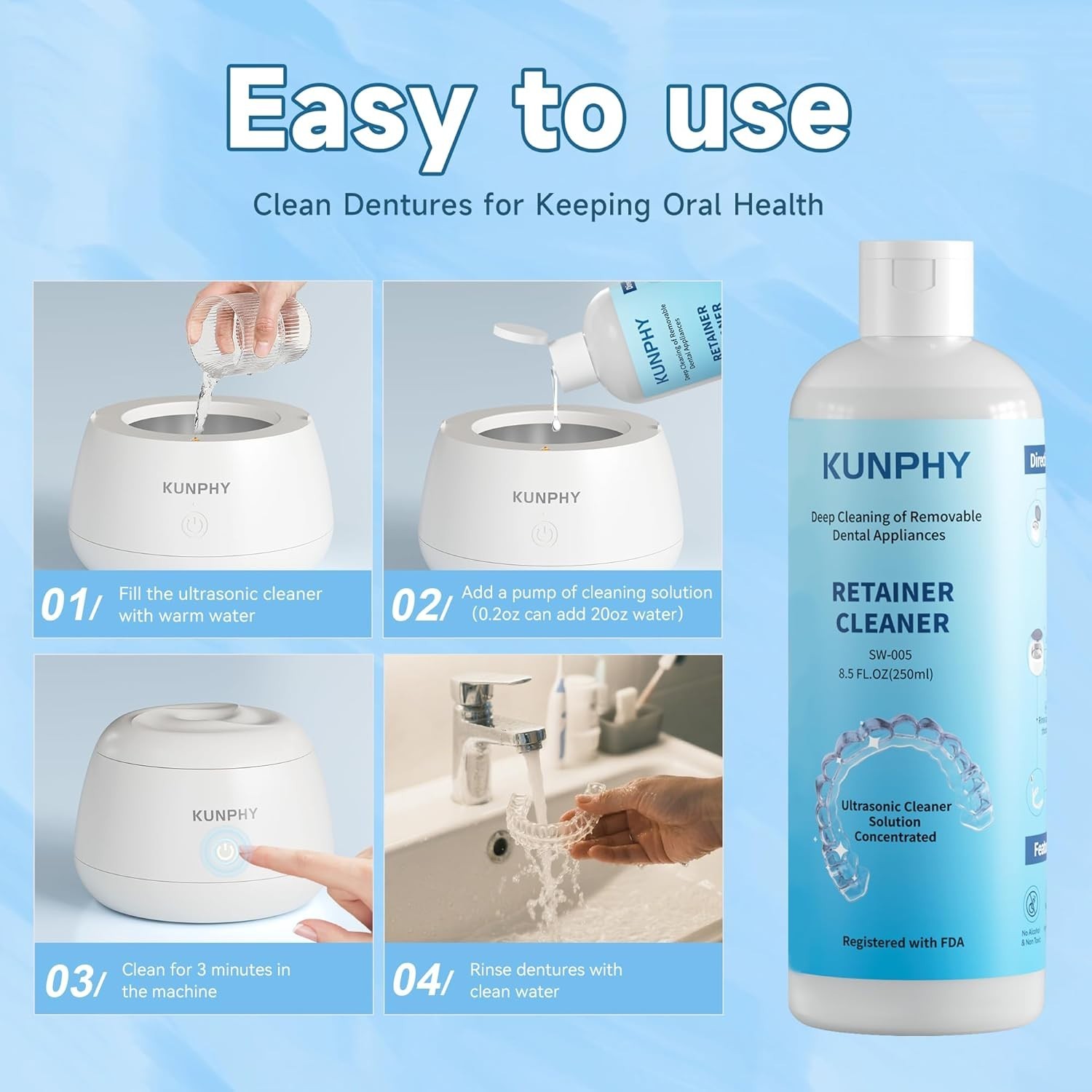 Daily Use Ultrasonic Cleaner for Dental Appliances – Professional 8.5oz Formula
