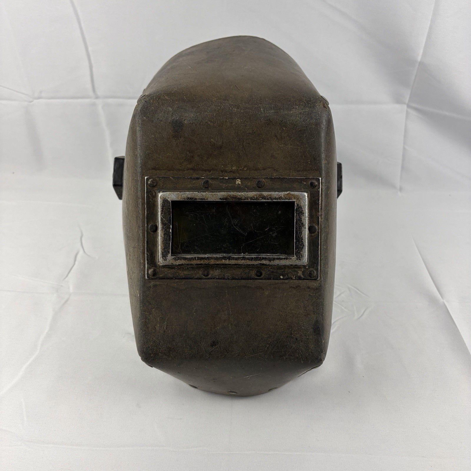 Antique Welding Mask Helmet Shade Molded Riveted Fiberboard Original Glass