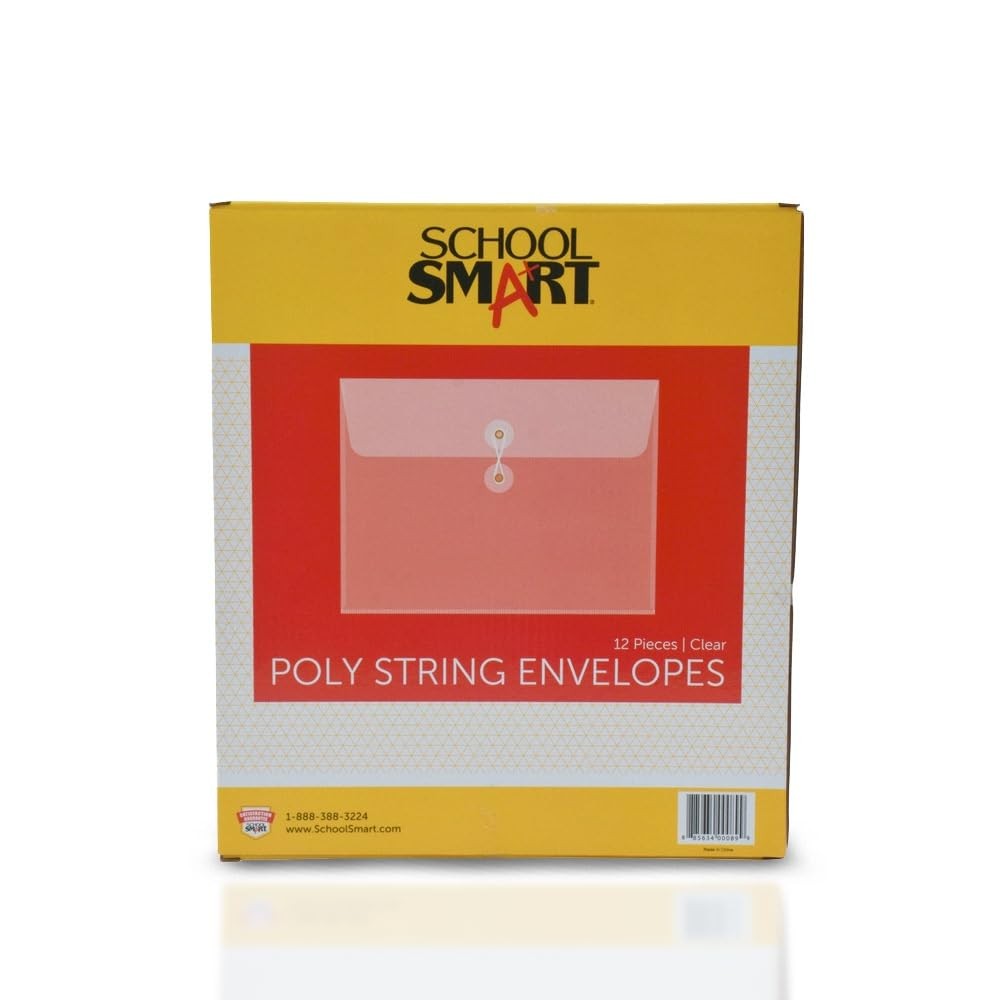 School Smart Expanding Poly String Envelopes, Letter 8 x 10 Inches, Clear