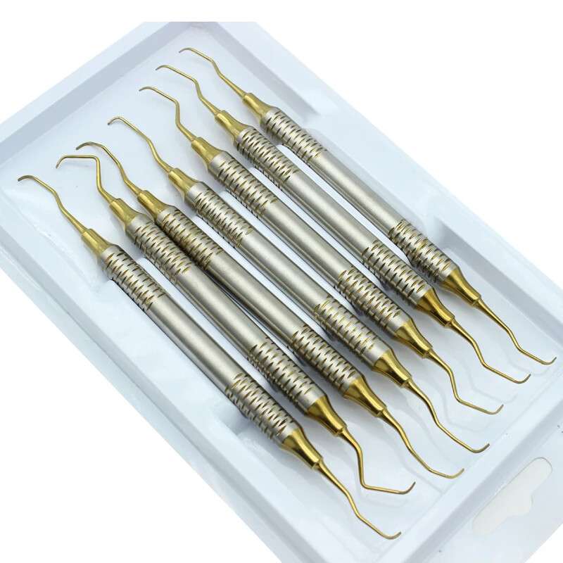 Set Of 7 Gracey Curette Periodontal Hollow Handle Colored Surgical Scaler Dental