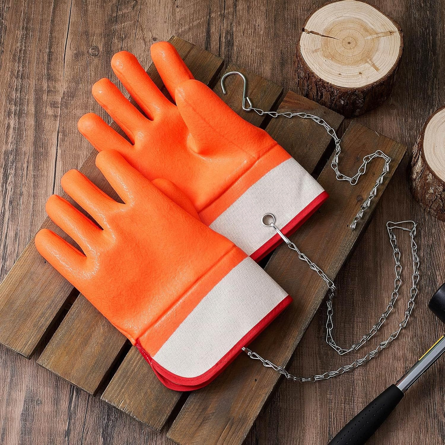 2 Pairs Propane Cylinder Handling Gloves with Chains Double Dipped PVC Forklift