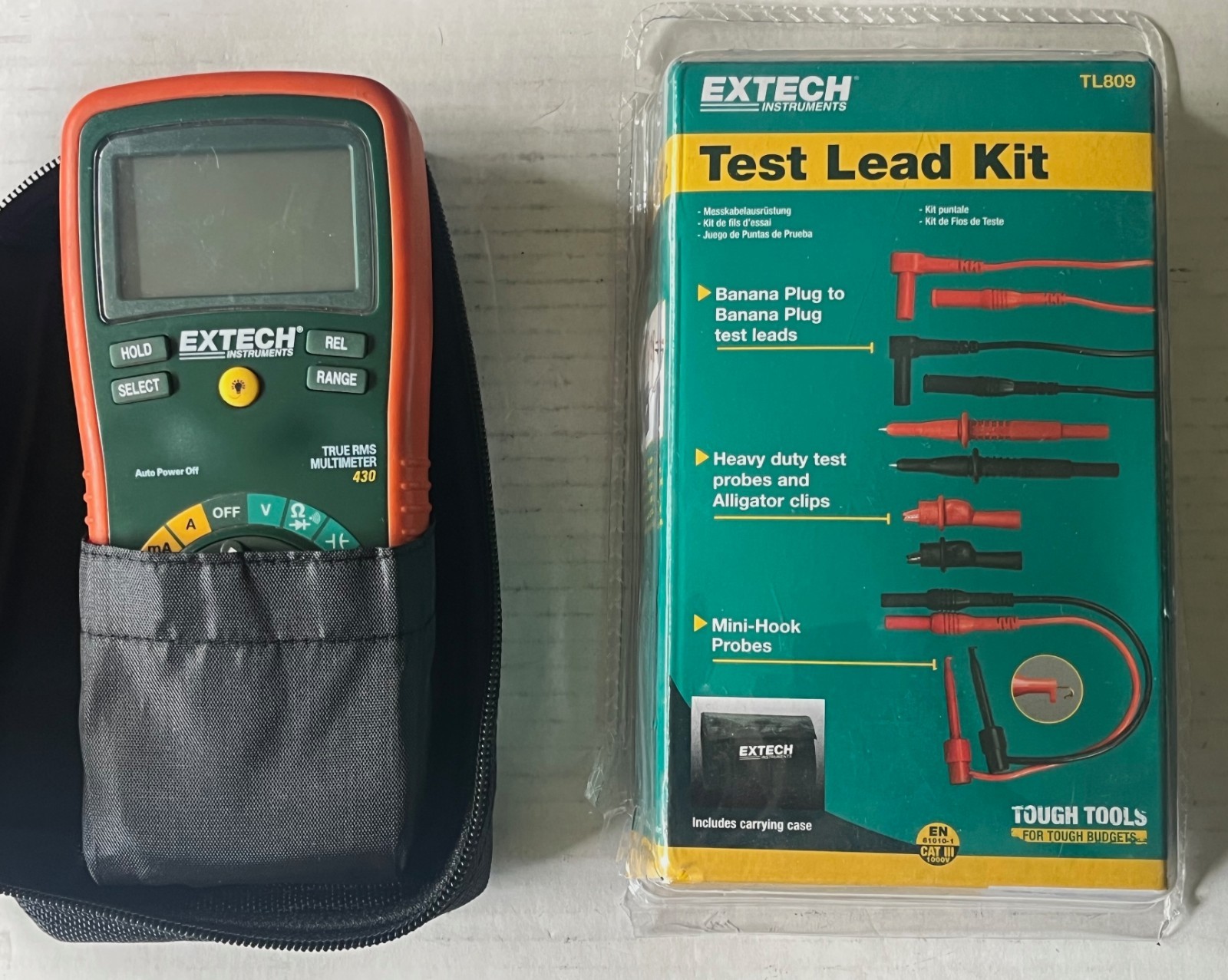 Extech 430 True RMS Digital Multimeter w/TL809 Test Lead Set in 2 Soft Cases