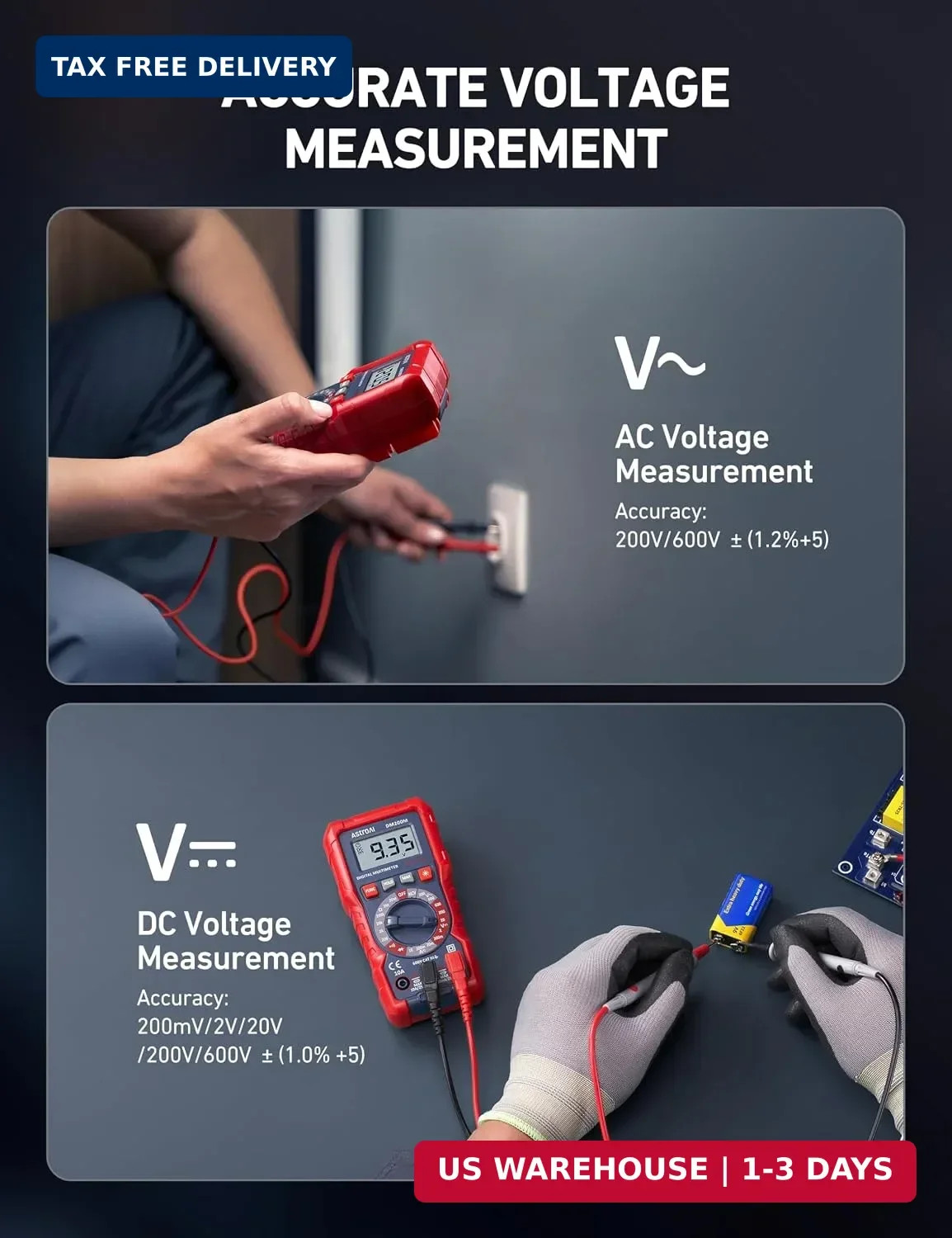 AstroAI Digital Multimeter Voltage Tester, TRMS 2000 Counts Volt Meter; Fast and