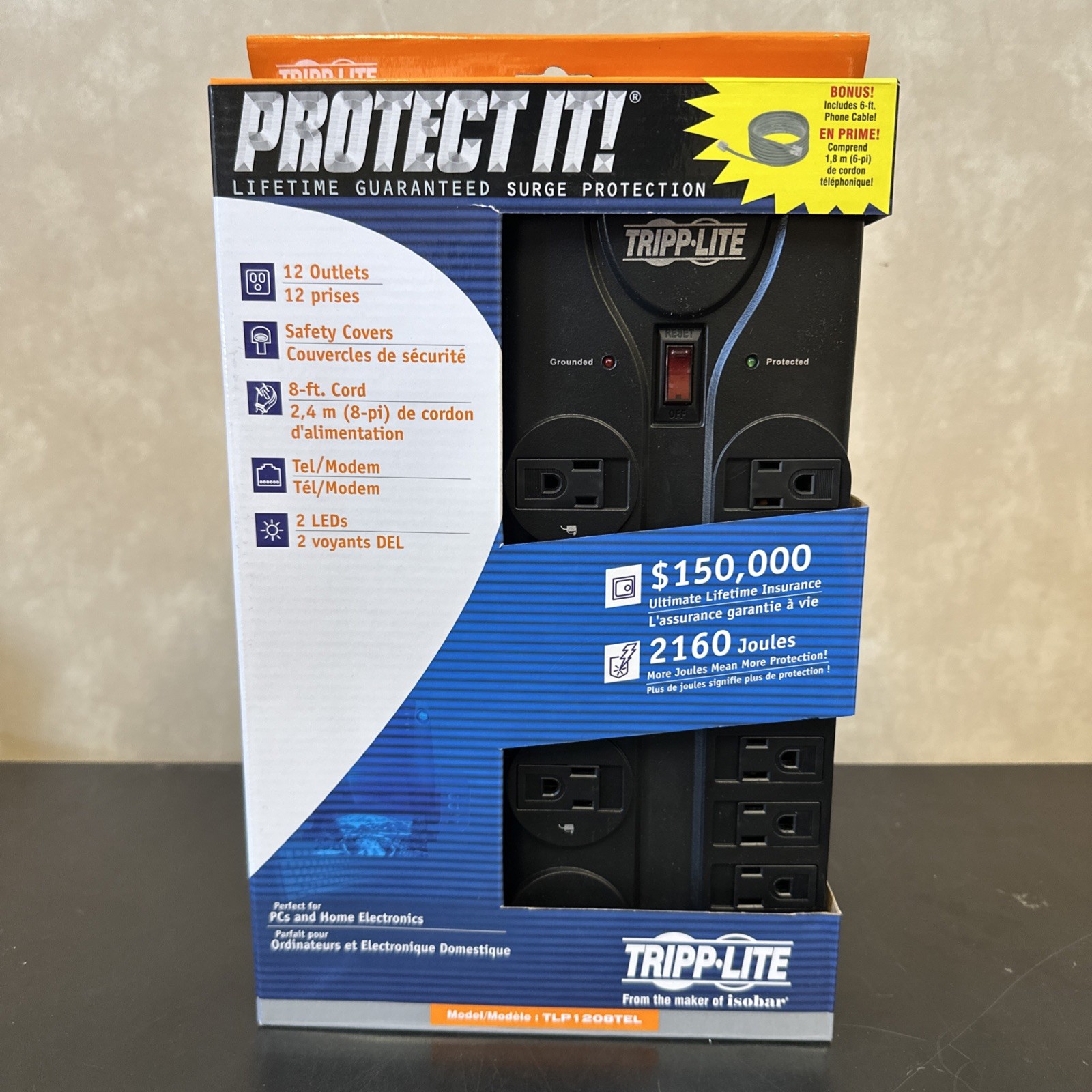 Tripp Lite Power Outlet Strip 12 Outlets 120 VAC15 Amps 8ft Cord TLP1208TEL