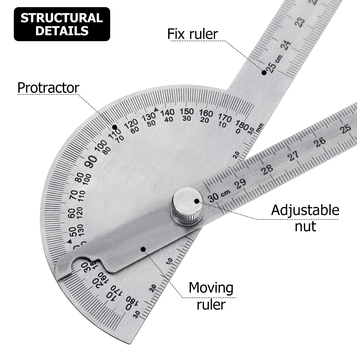 Angle Protractor Angle Finder Ruler Two Arm Stainless Steel Protractor Woodworki