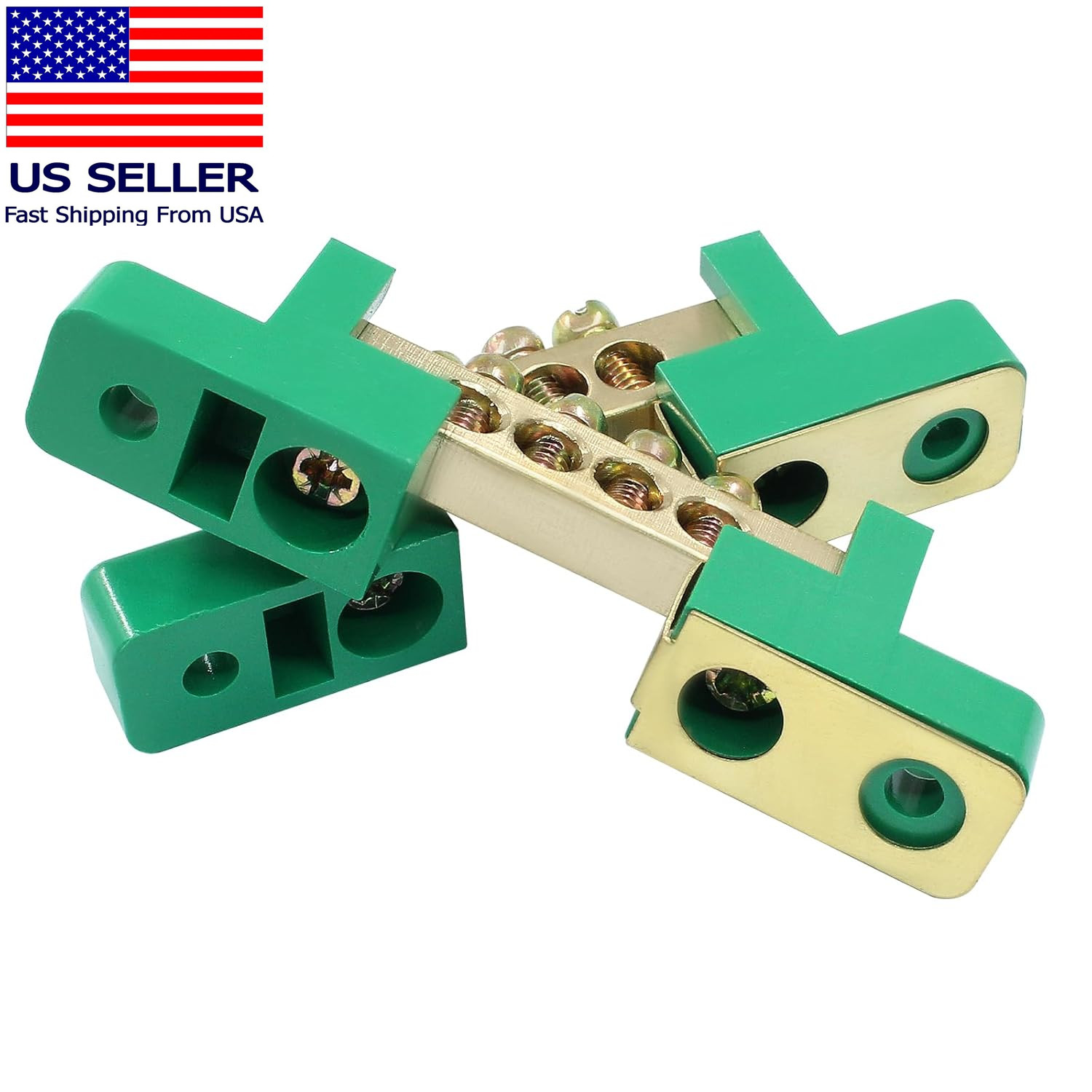 2 Pack Brass Terminal Bus Bar 4 Positions Screw Terminal Grounding Strip Block –