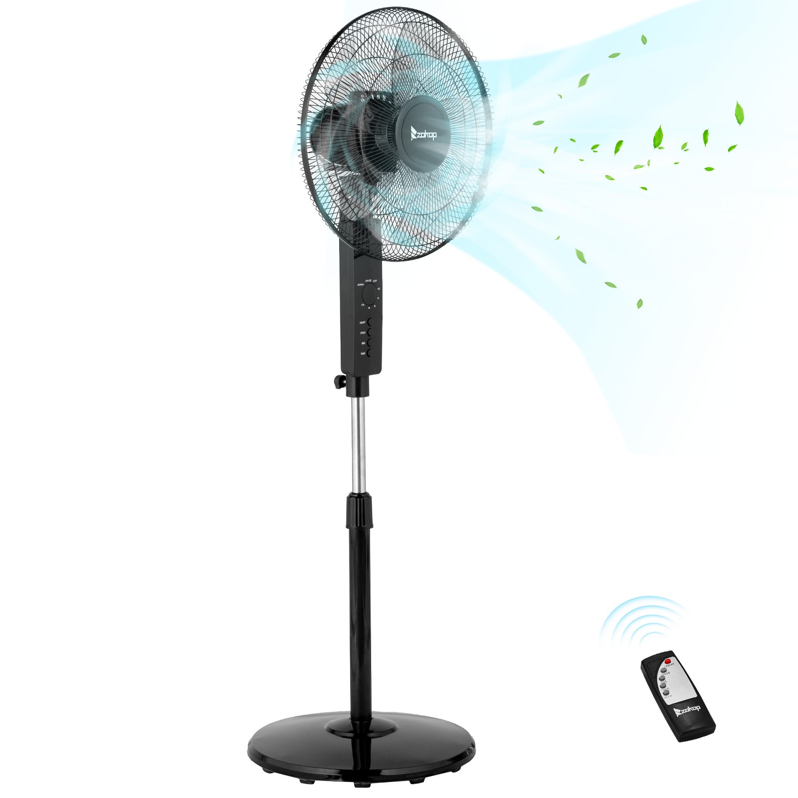 16 Inches Stand Fan,Height Adjustable Pedestal Fan w/Remote and 3-Speeds, Timer