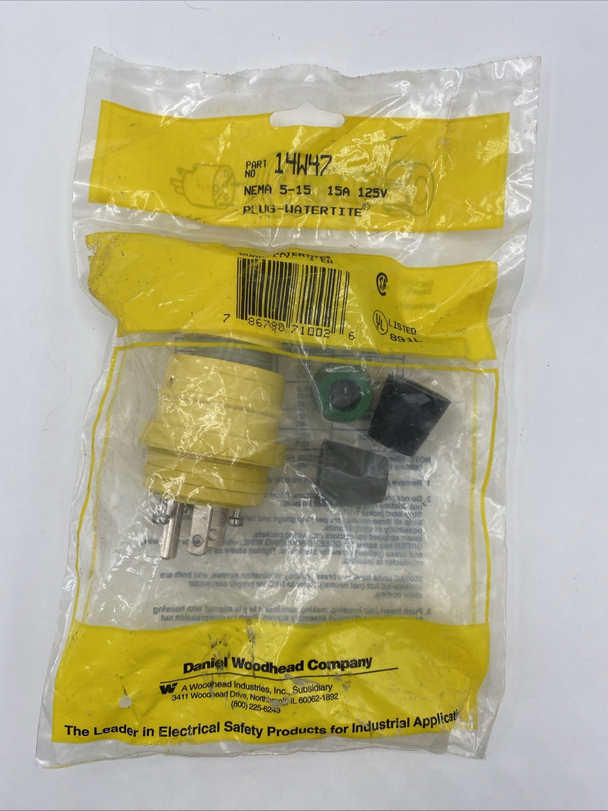 Molex Woodhead 14W47 Watertite Plug NEMA 5-15 Male 15A 125V Water Tight Sealed