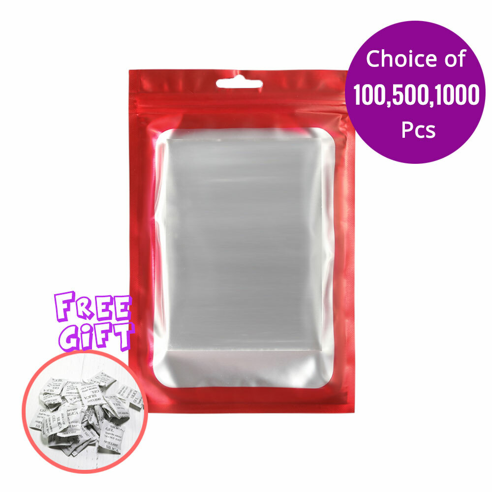 5.5×7.75in Red Matte Foil Mylar Flat Zip Lock Pouch Bag w/ Window&Desiccant R07