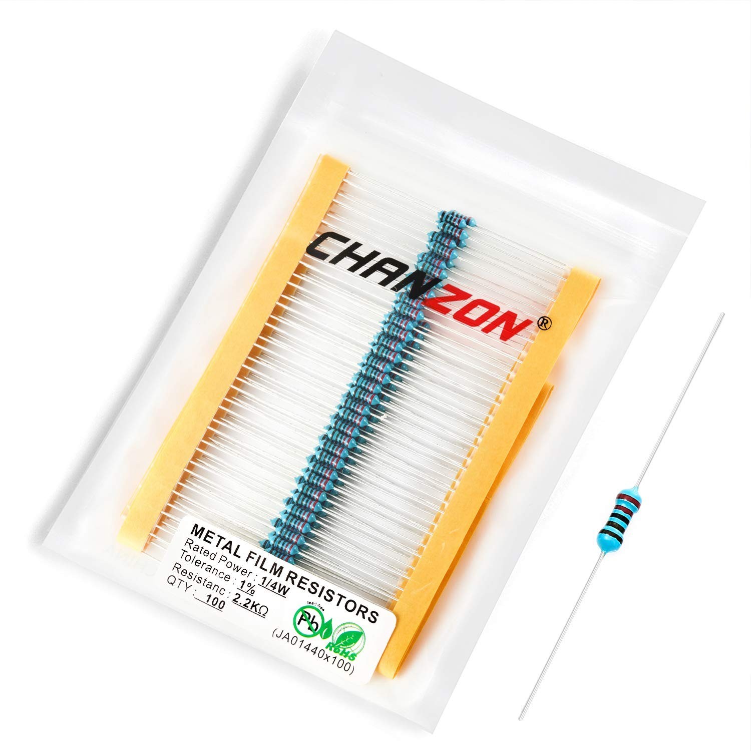 100pcs 2.2K Ω ohm Resistor 1/4W 0.25W 2k2 Metal Film Fixed Resistor 0.01 ±1% …