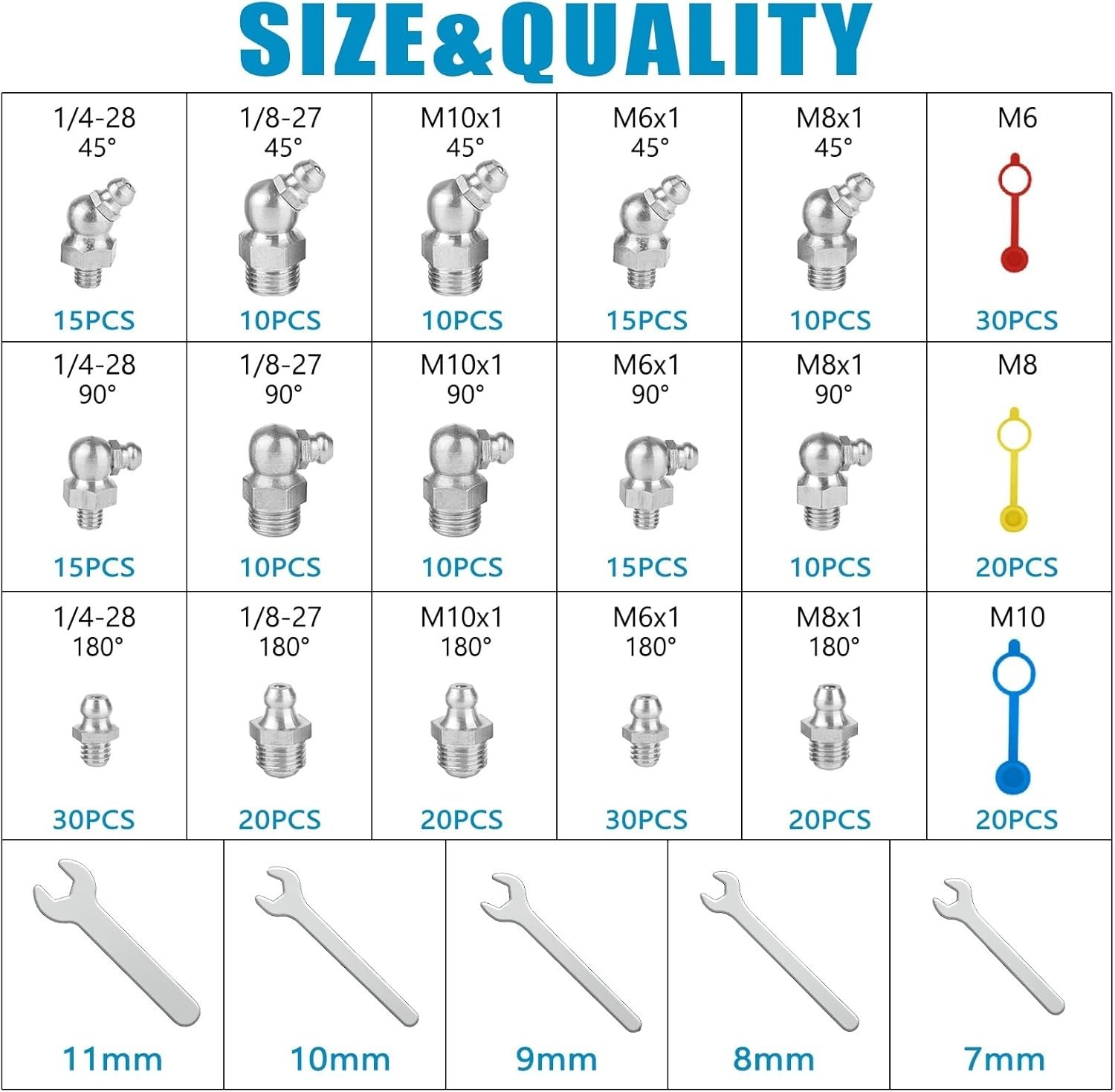 315 PCS Grease Fittings Assortment, SAE & Metric Zerk Grease Fittings Straigh…
