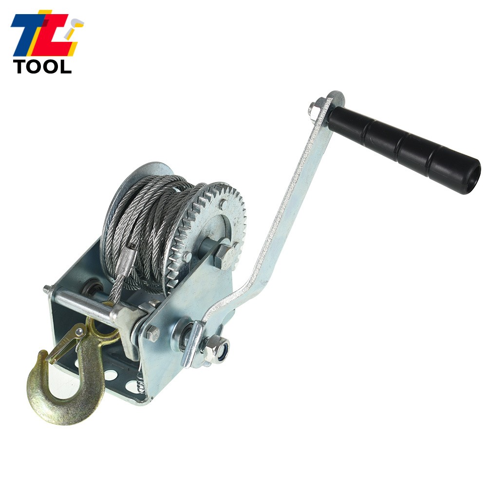 800lbs Silvery High Carbon Steel Hand Winch With 26ft Cable For Trailer And Boat
