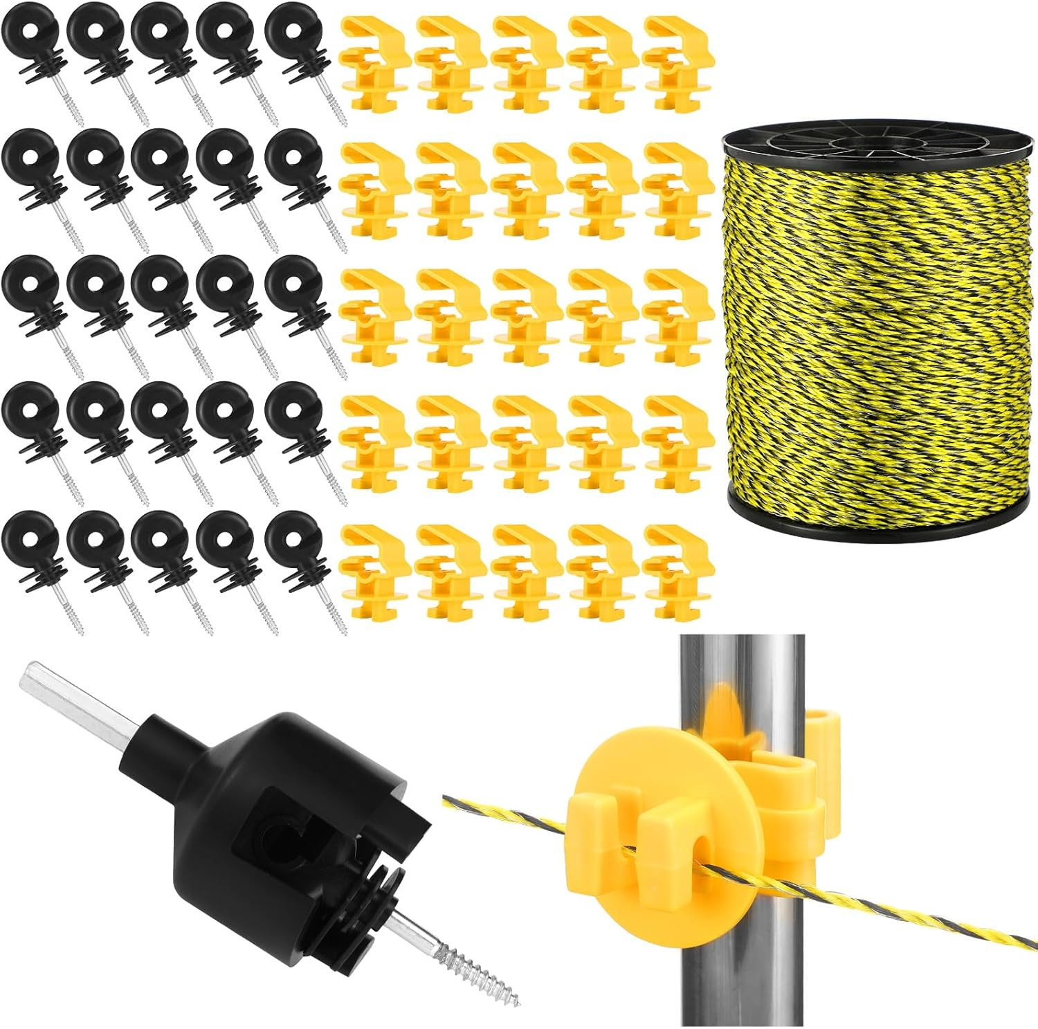 Kanayu 52 Pcs Electric Fence Kit Include 3366 Ft Poly Wire 25 Black Fence Ring I
