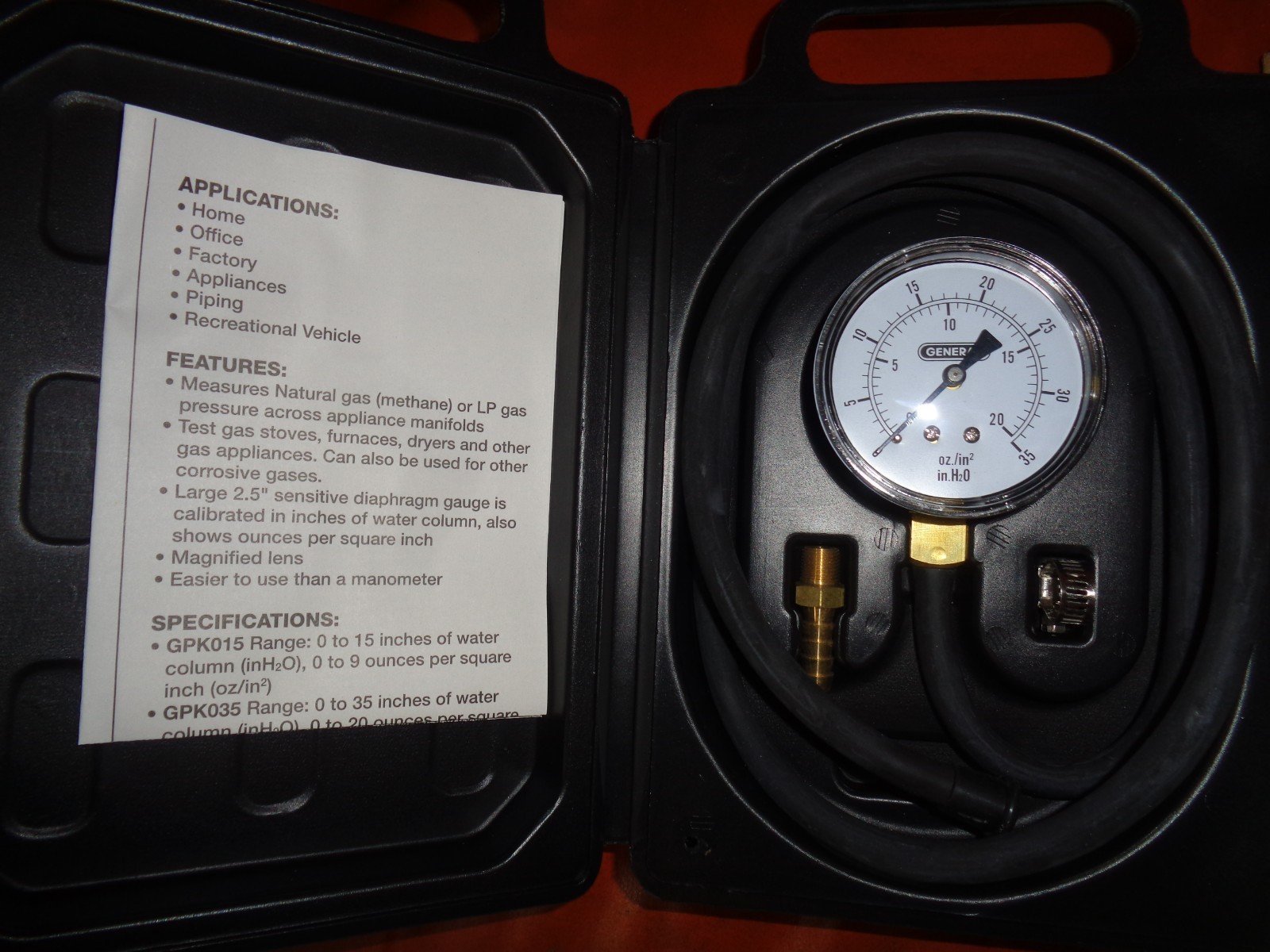 GENERAL GAS PRESSURE KIT GPK035 MEASURE NATURAL GAS OR LP – HEAVY DUTY – NEW
